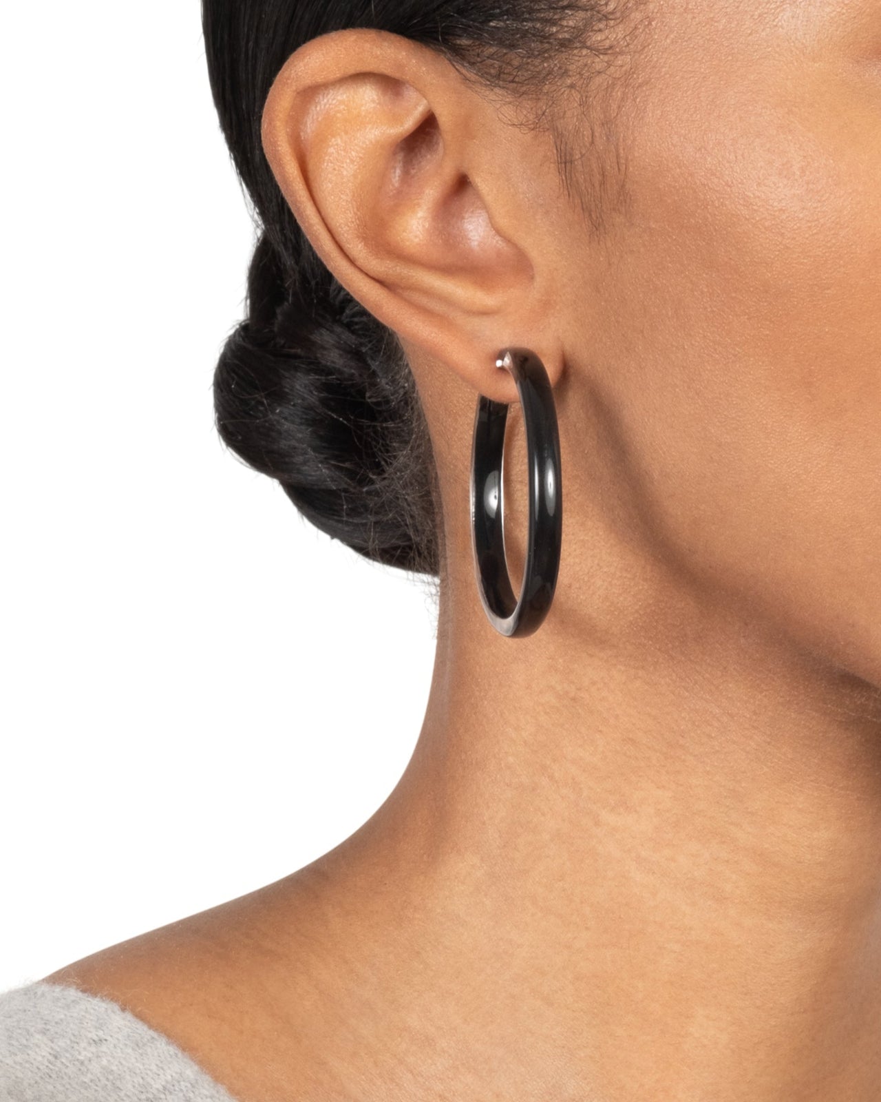 Skinny Lucite Hoop Earring- Onyx - Photo 2