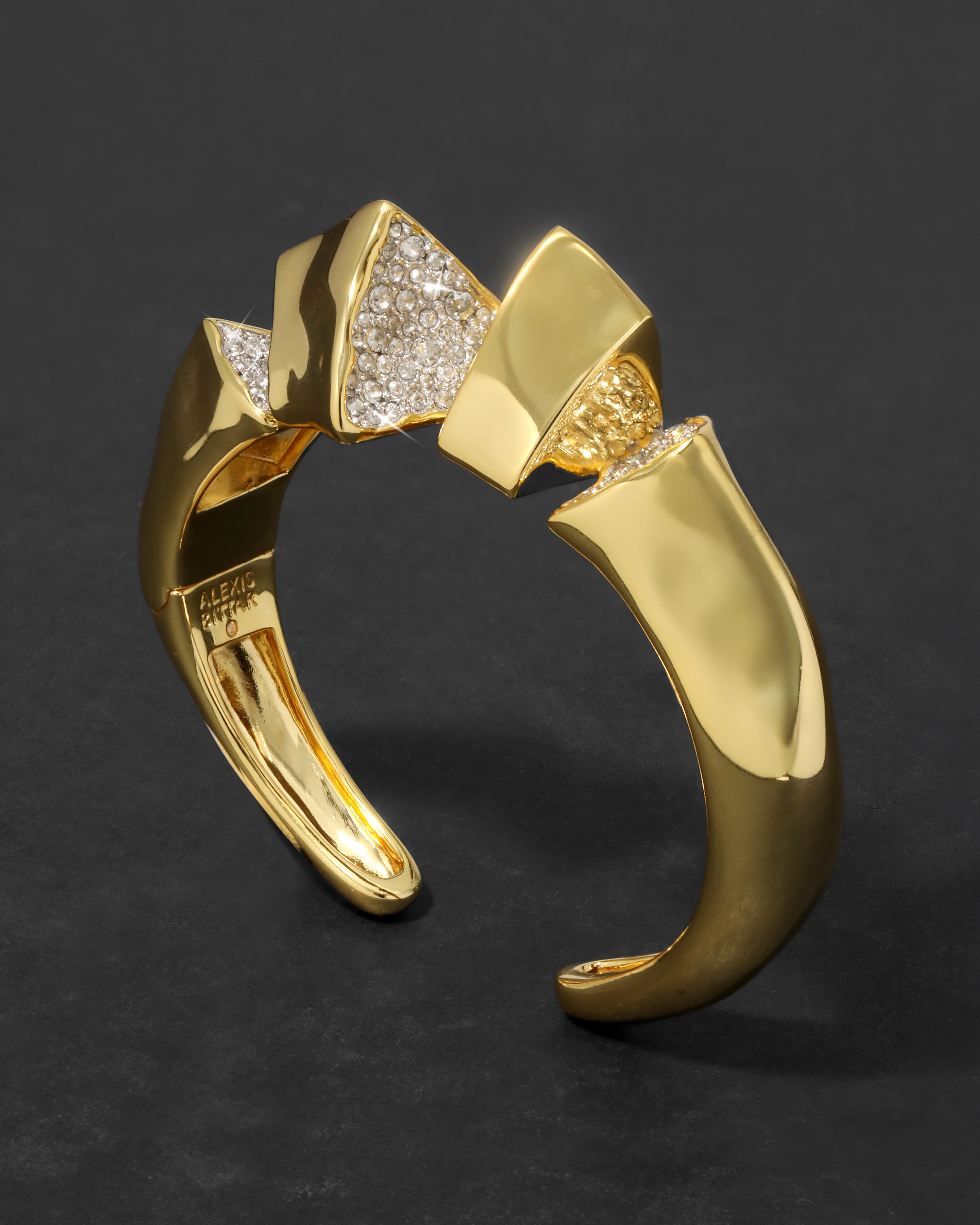 Solanales Crystal Hinge Statement Cuff Bracelet - 14k Gold Plated