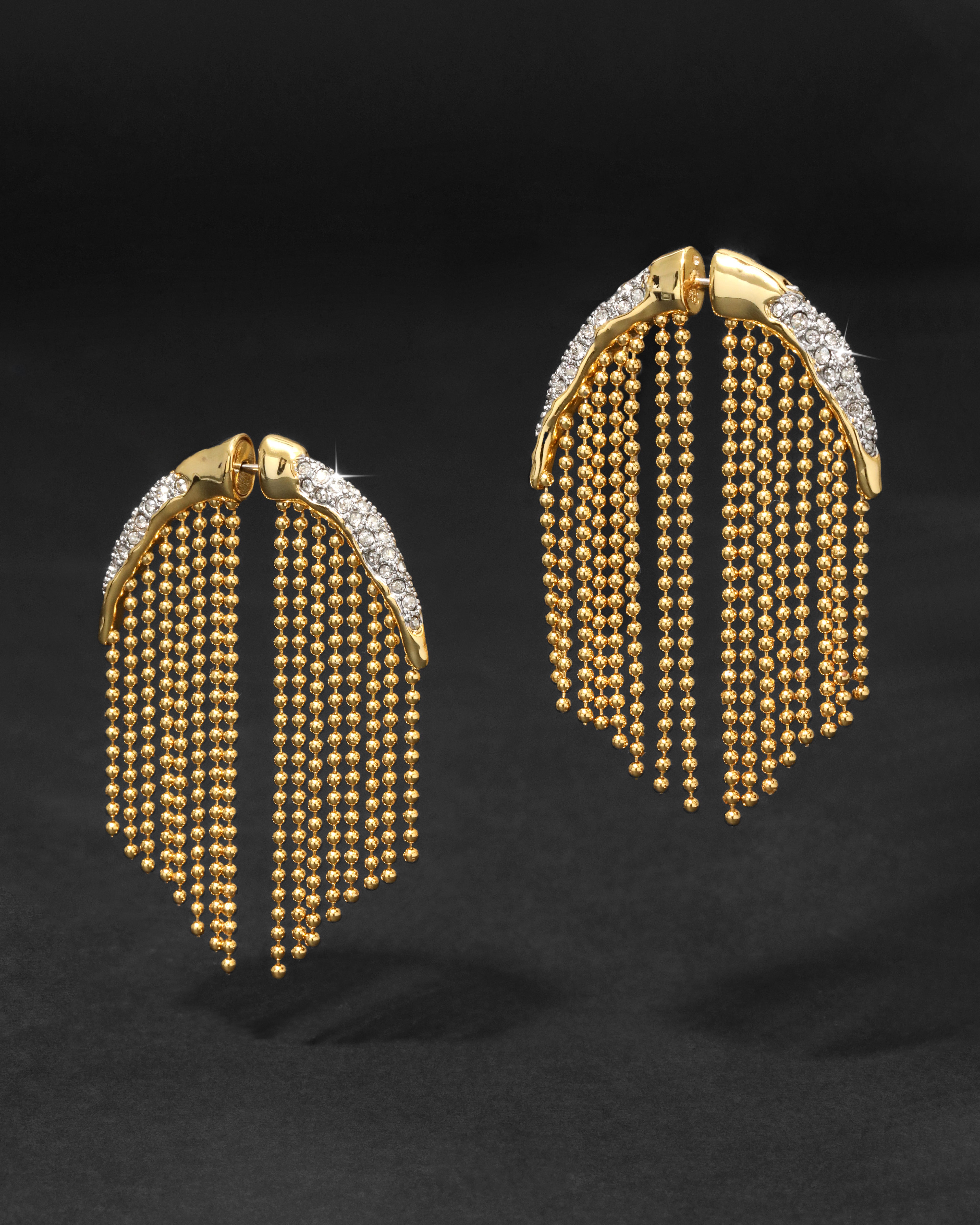 Gold Solanales Crystal Tassel Front Back Earrings
