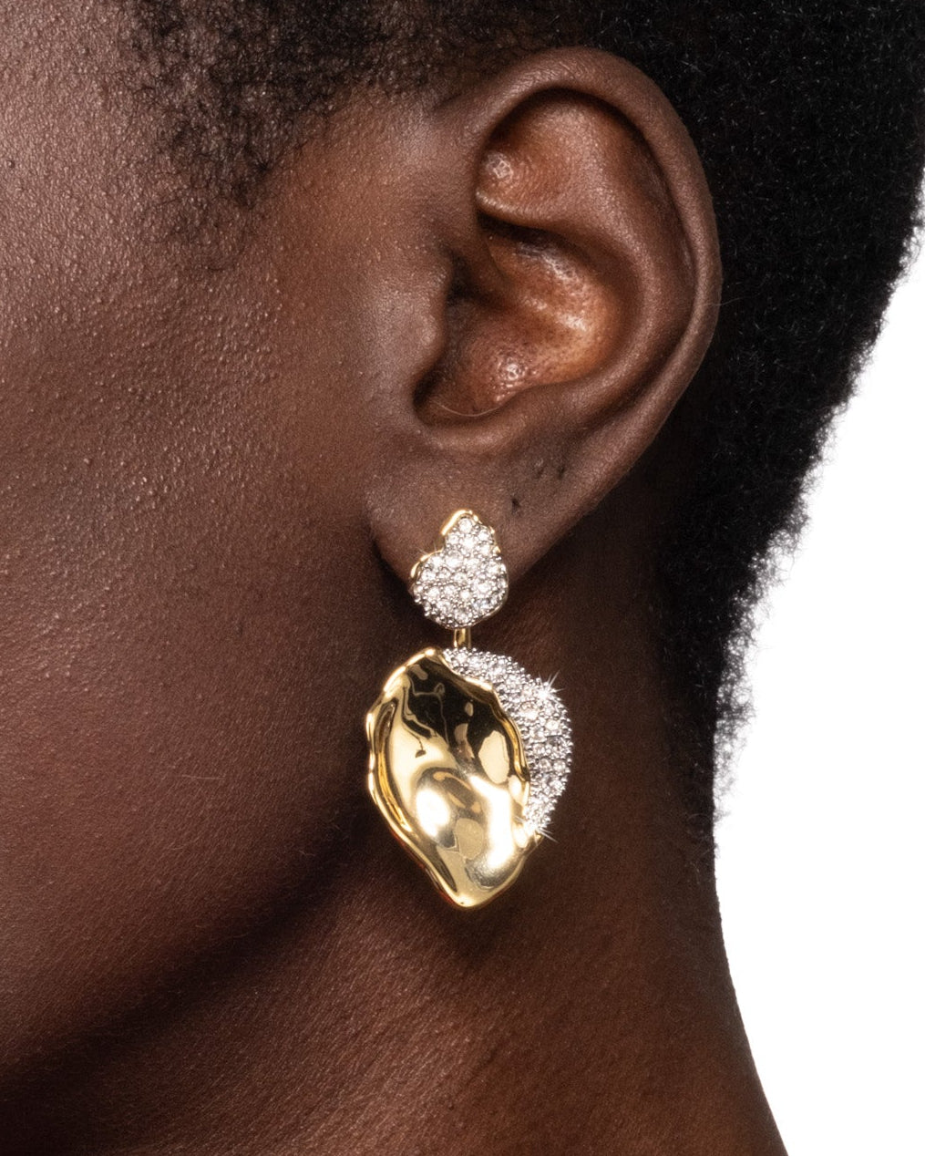 Solanales Crystal Gold Petal Front Back Earring - Photo 2