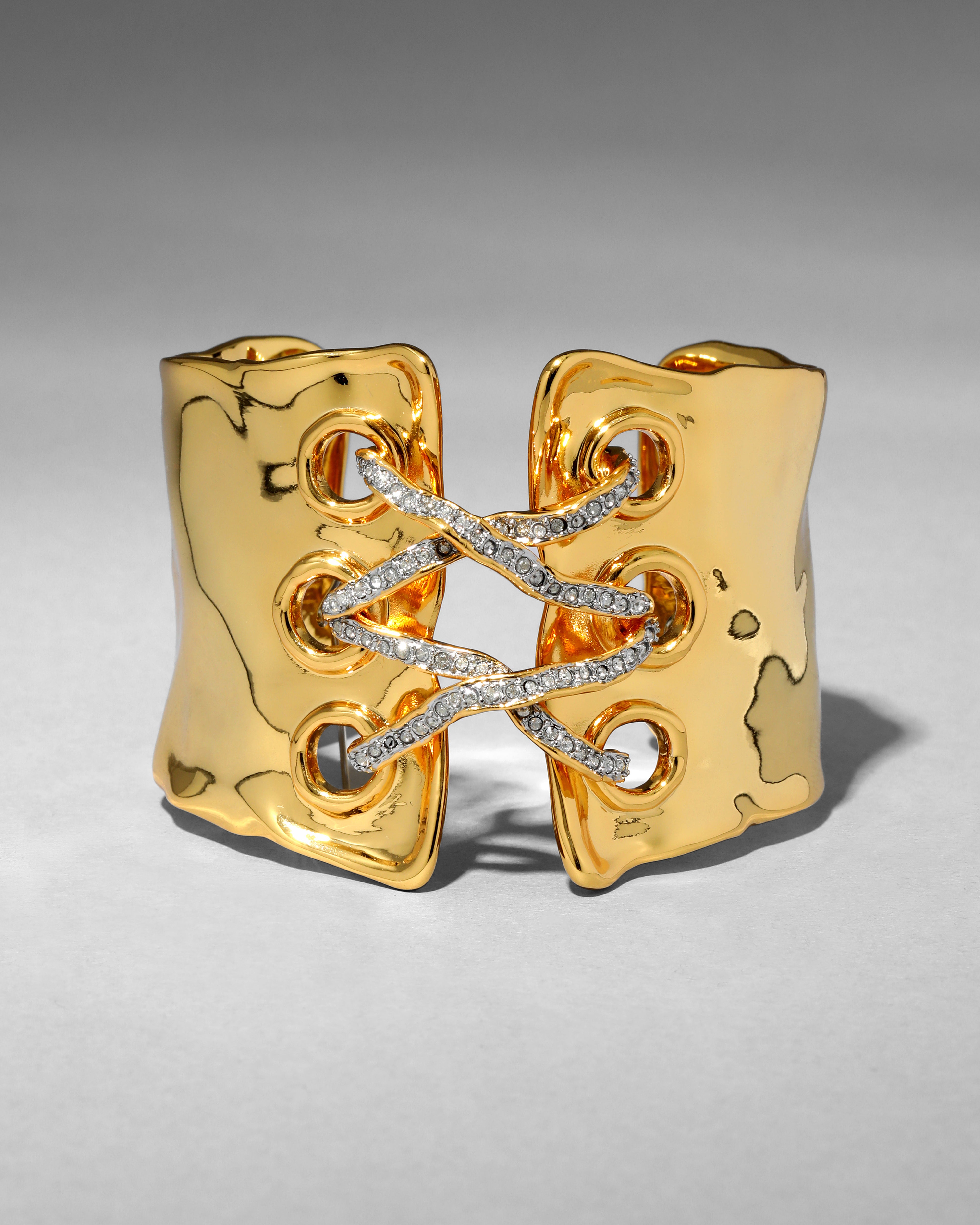 Solanales Gold Crystal Lace Up Cuff Bracelet