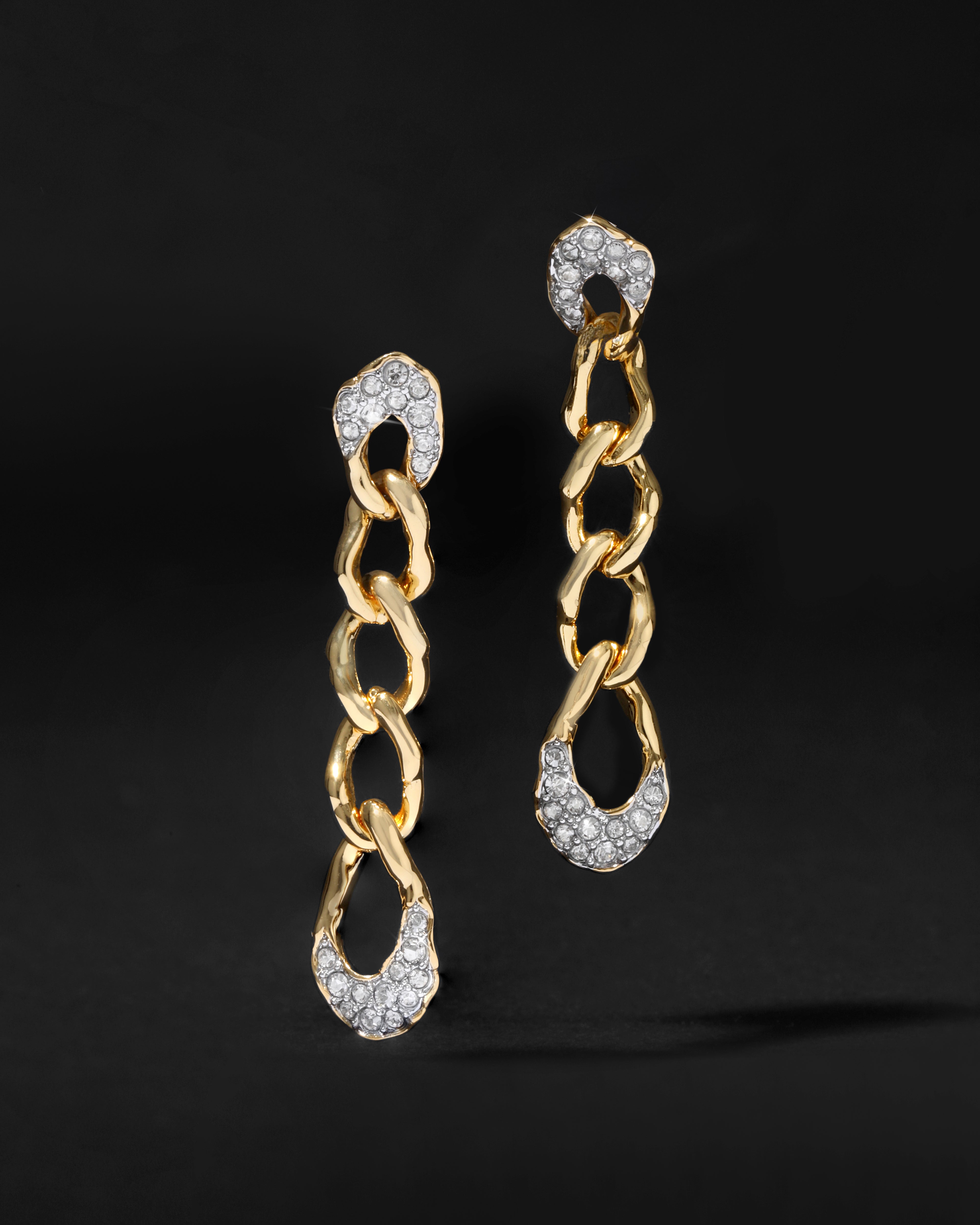 Solanales Crystal 14k Gold Plated Chain Link Drop Earrings