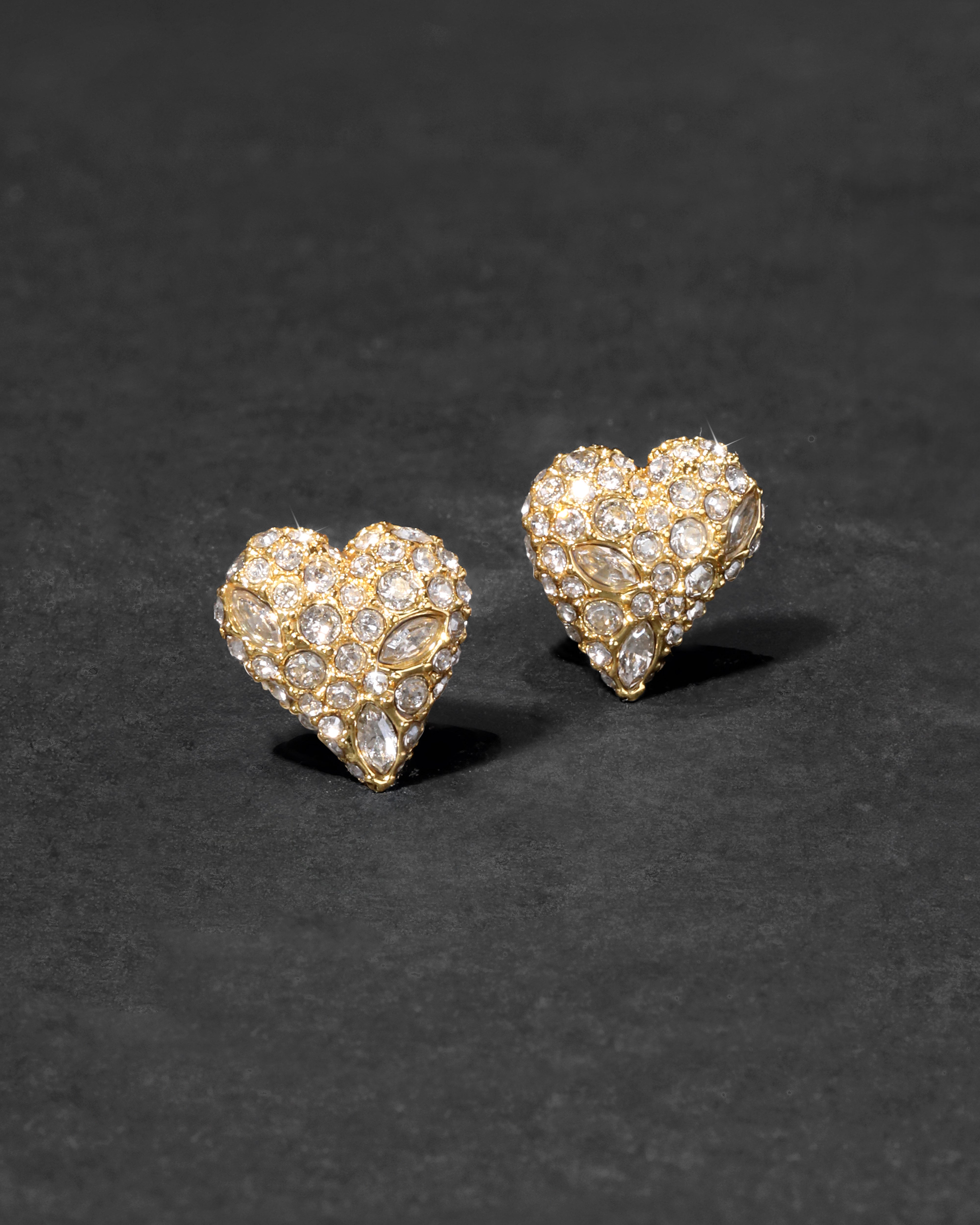 14k Gold Heart Stud Earrings | Solanales Crystal Pavé Earring