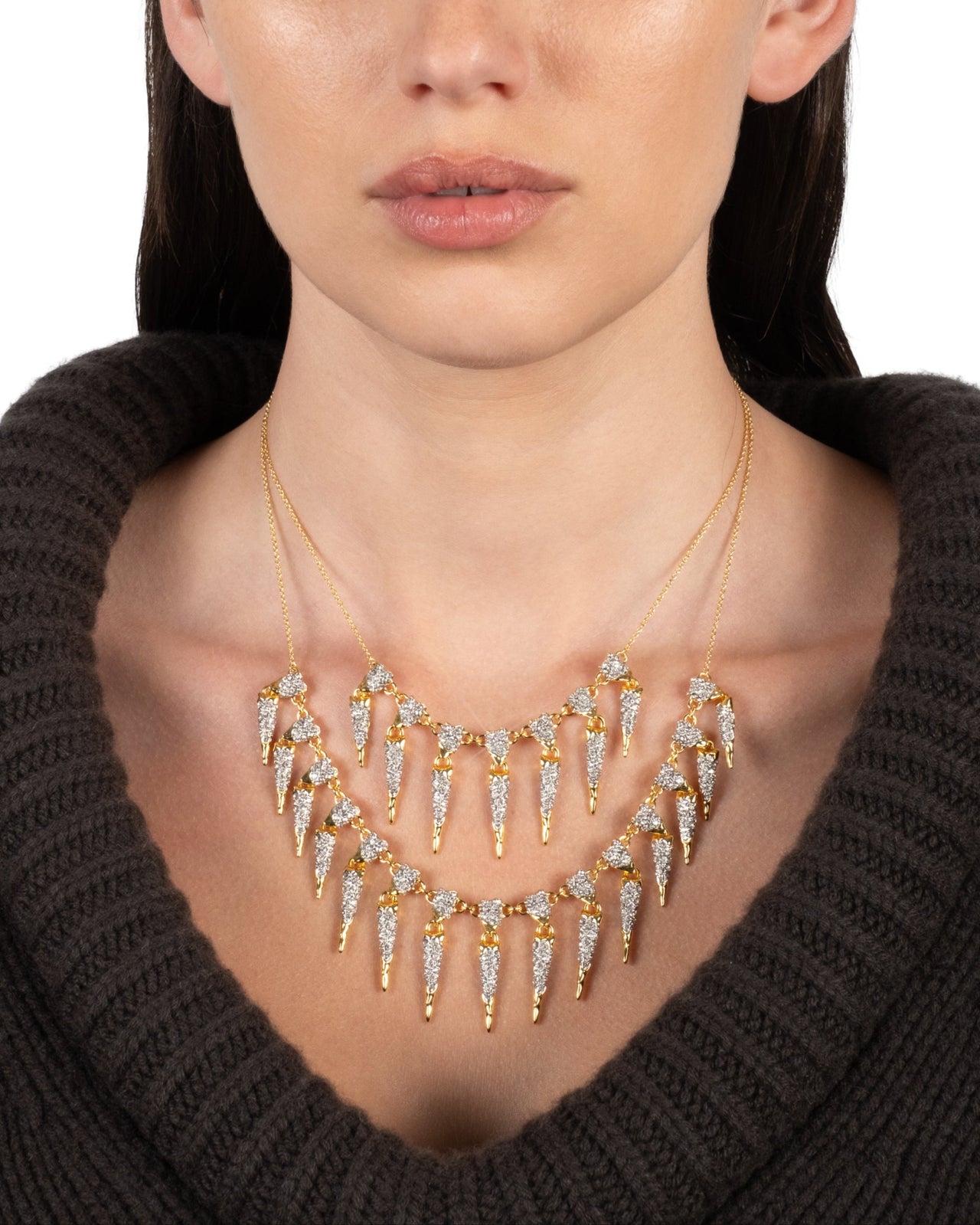 Solanales Crystal Spear Layered Fringe Necklace - Photo 2