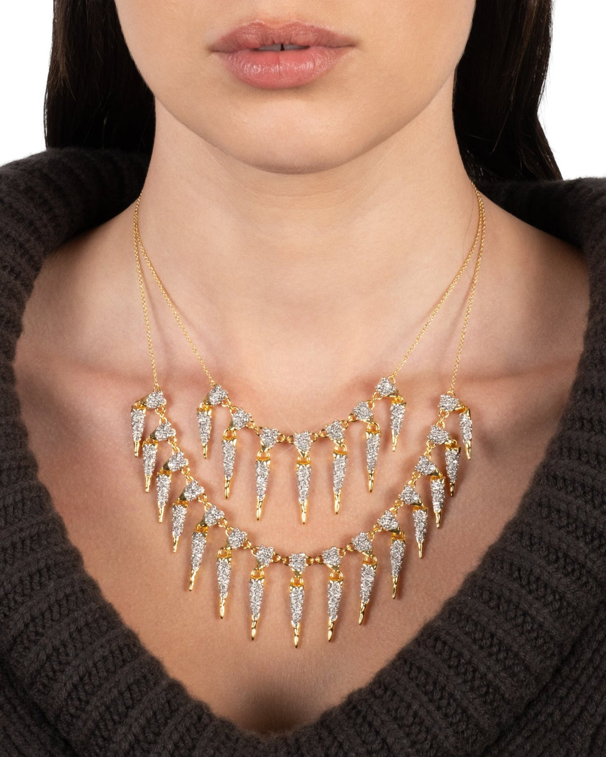 Solanales Crystal Spear Layered Fringe Necklace - Photo 2