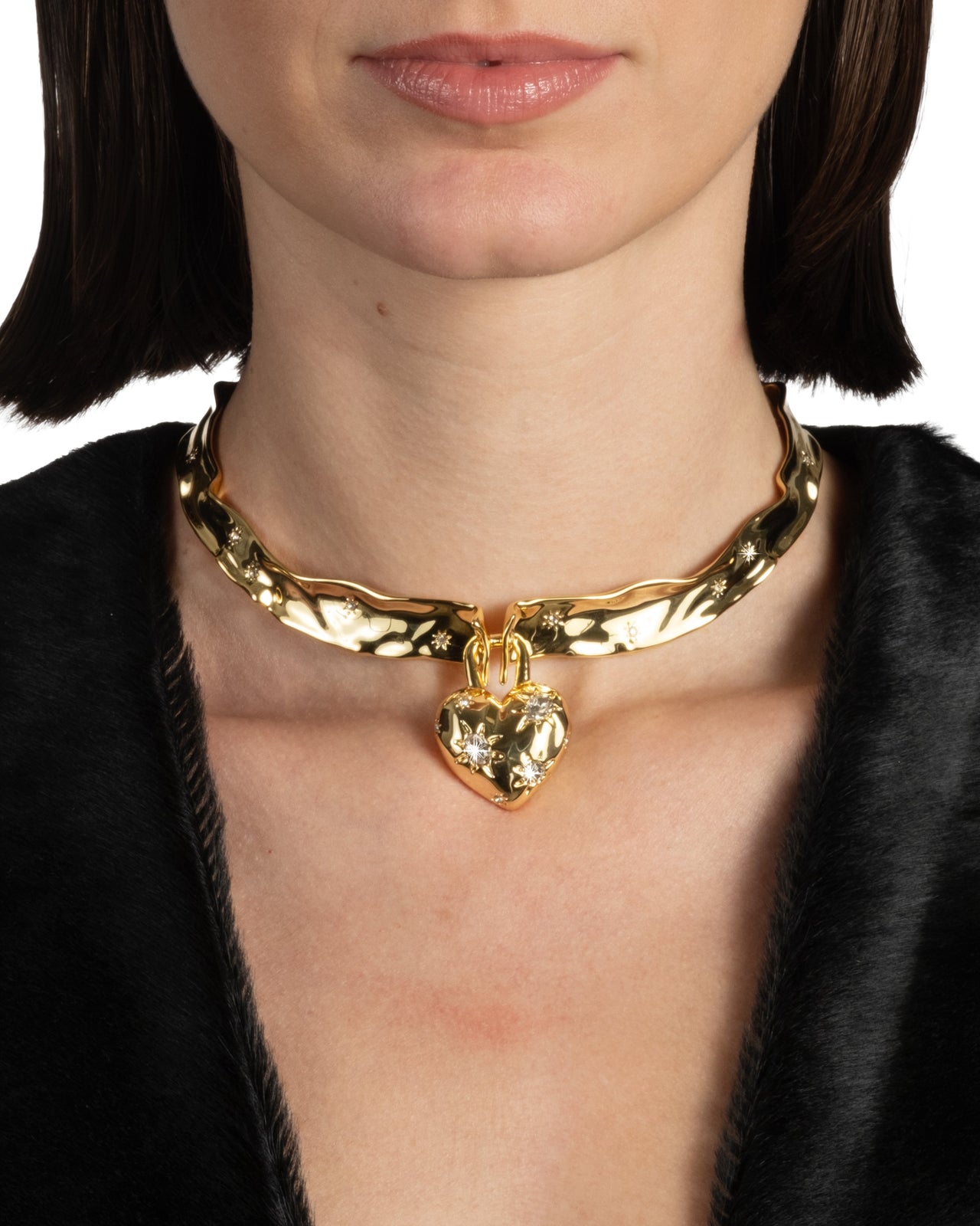 Starburst Crystal Puffy Heart Collar Necklace - Photo 2