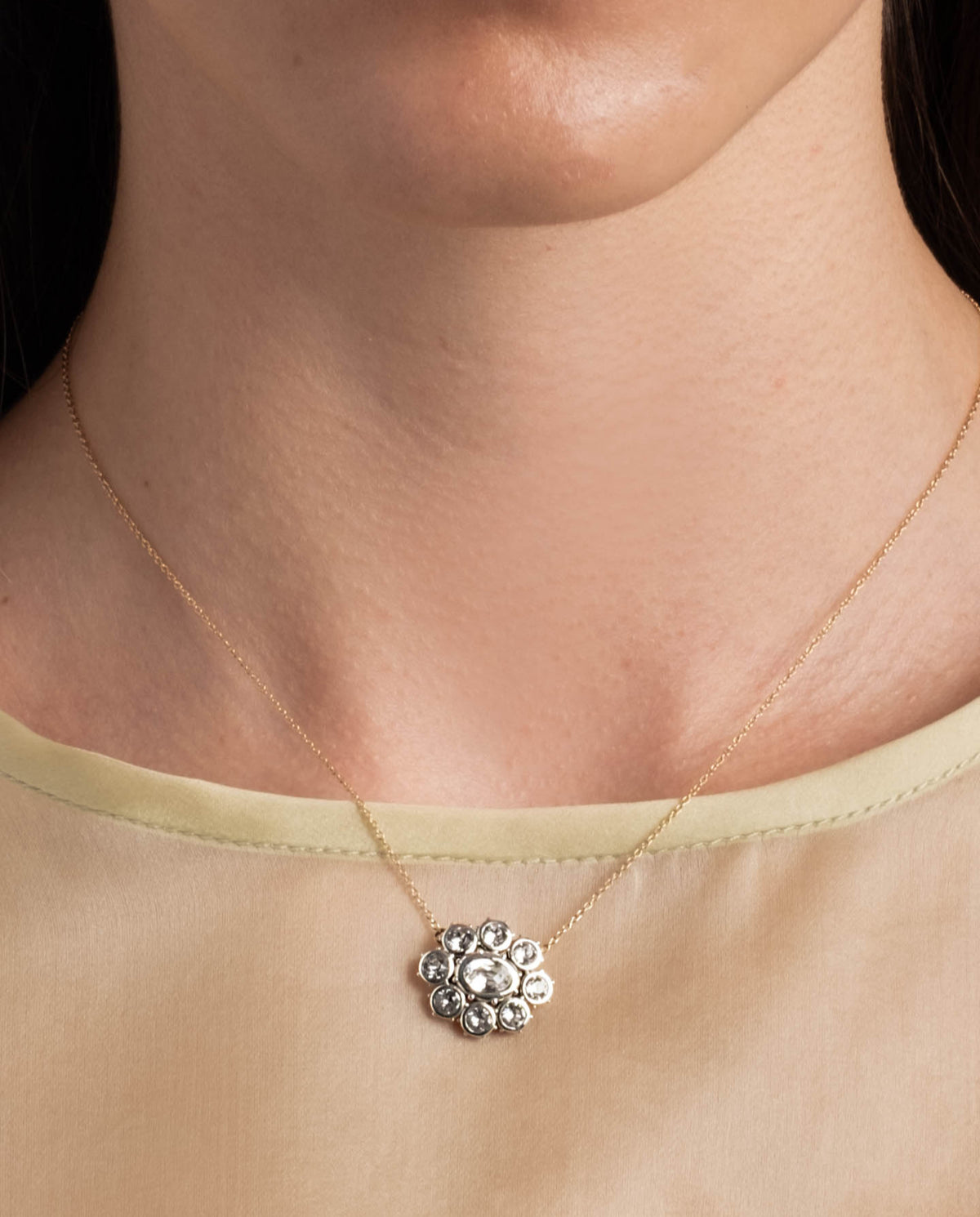 Sterling Silver & 14k Gold Cut Luminous Crystal Cluster Flower Necklace - Photo 2