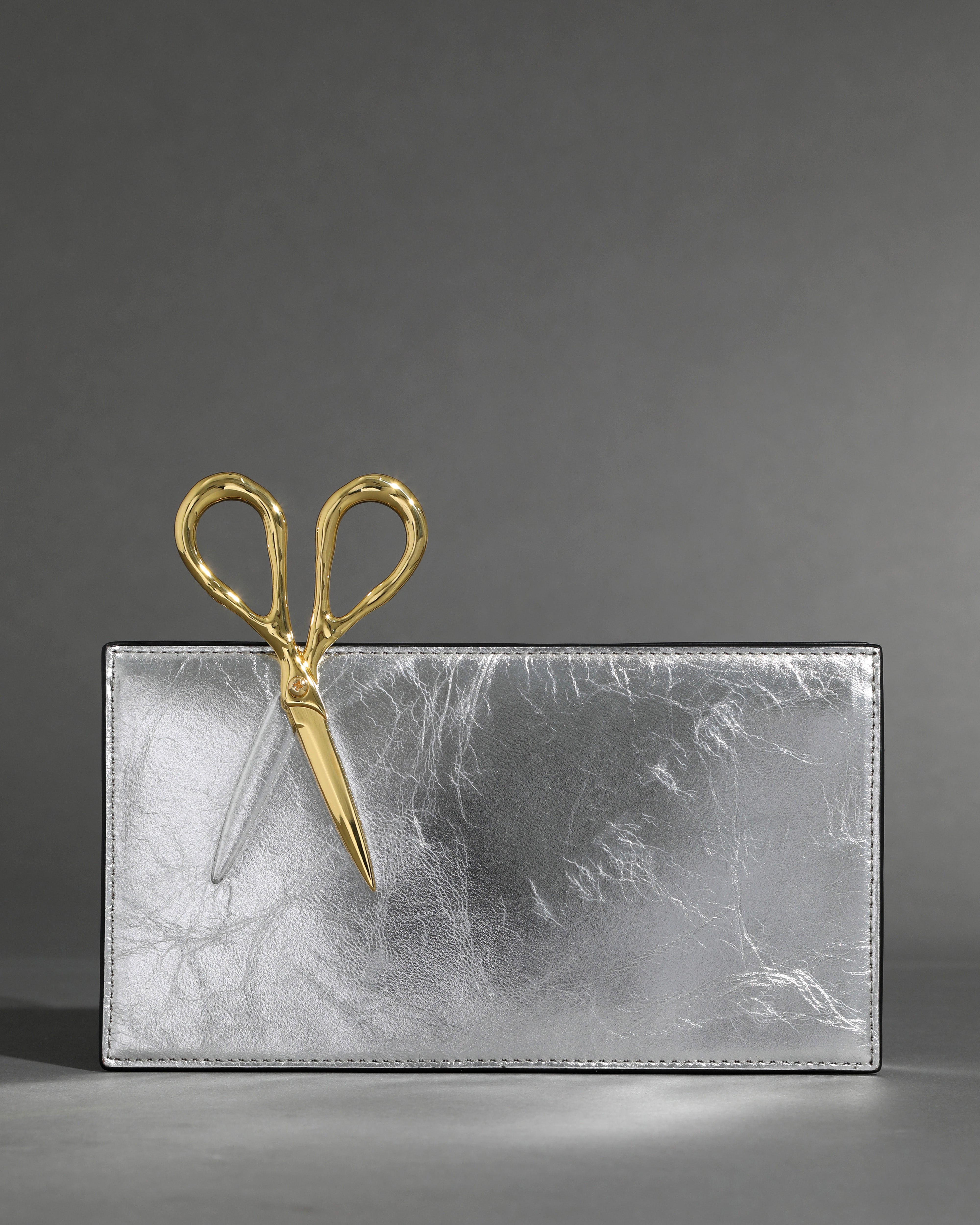 Silver Petit Scissor Clutch | Crossbody/Shoulder Leather Purse