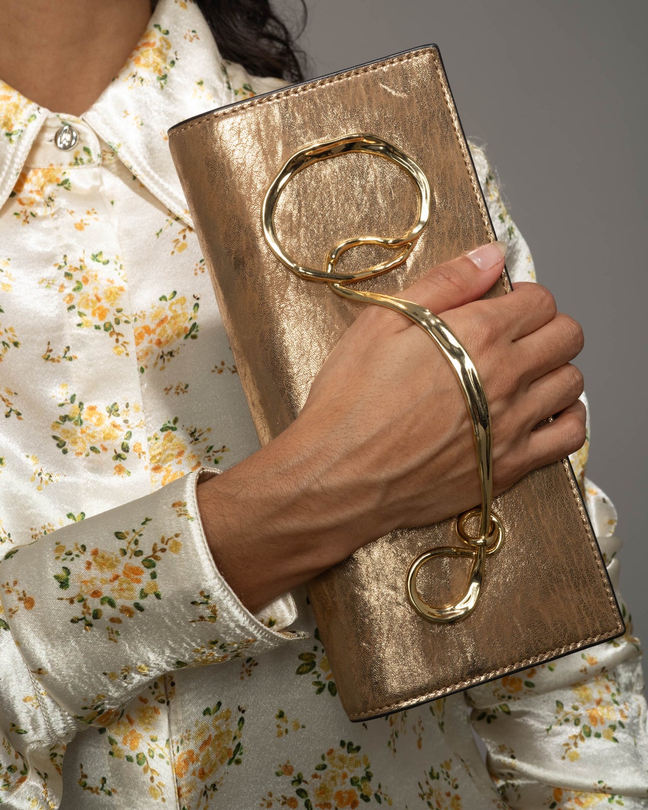 Twisted Gold Side Handle Clutch- Antique Gold - Photo 2