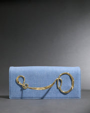 Twisted Gold Side Handle Clutch Purse- Chambray - Photo 1