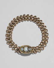Antique Early 1800s 14k Gold with Mother of Pearl & Diamond Hand Engraved Link Bracelet - Photo 1
