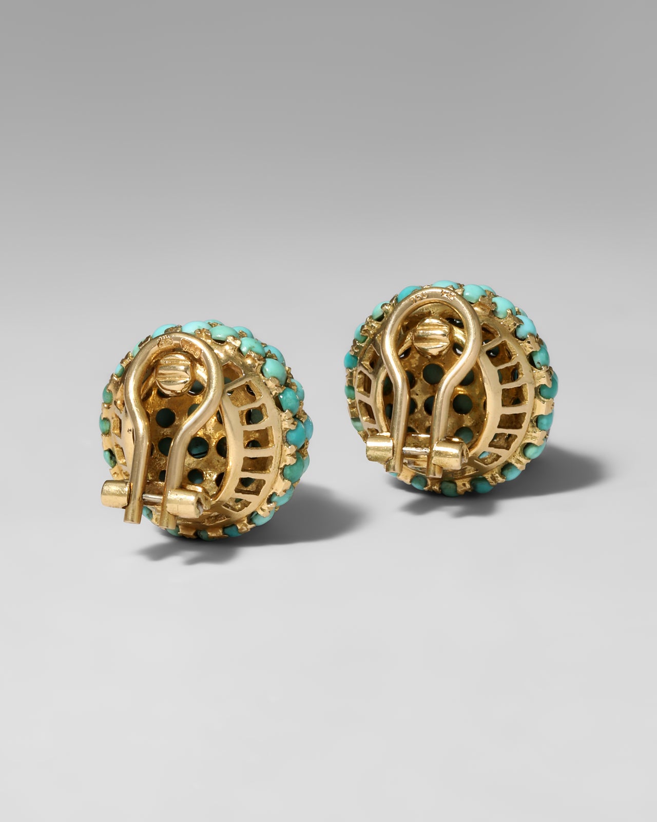 Vintage 1950s 18k Gold & Turquoise Checkerboard Clip Earring - Photo 2