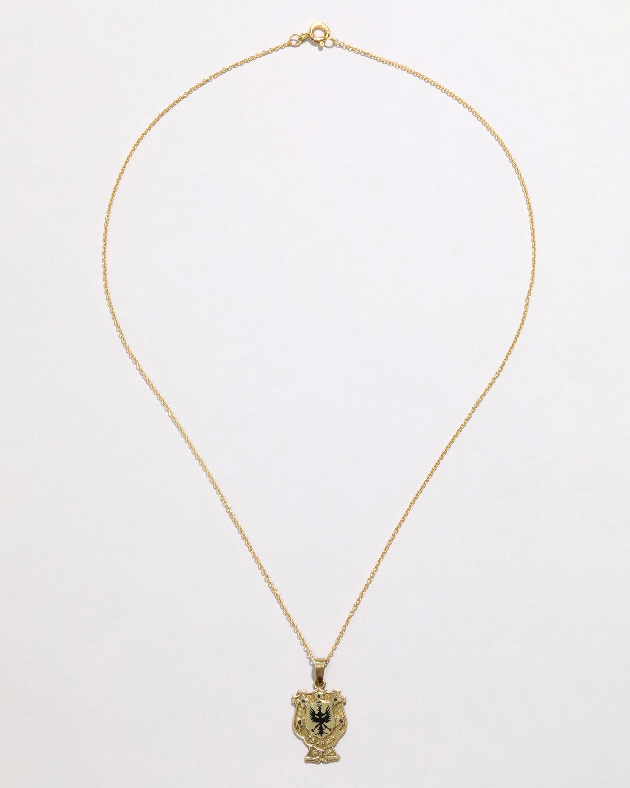 Antique 1920s 18k Gold Enameled Crest Pendant Necklace - Photo 2