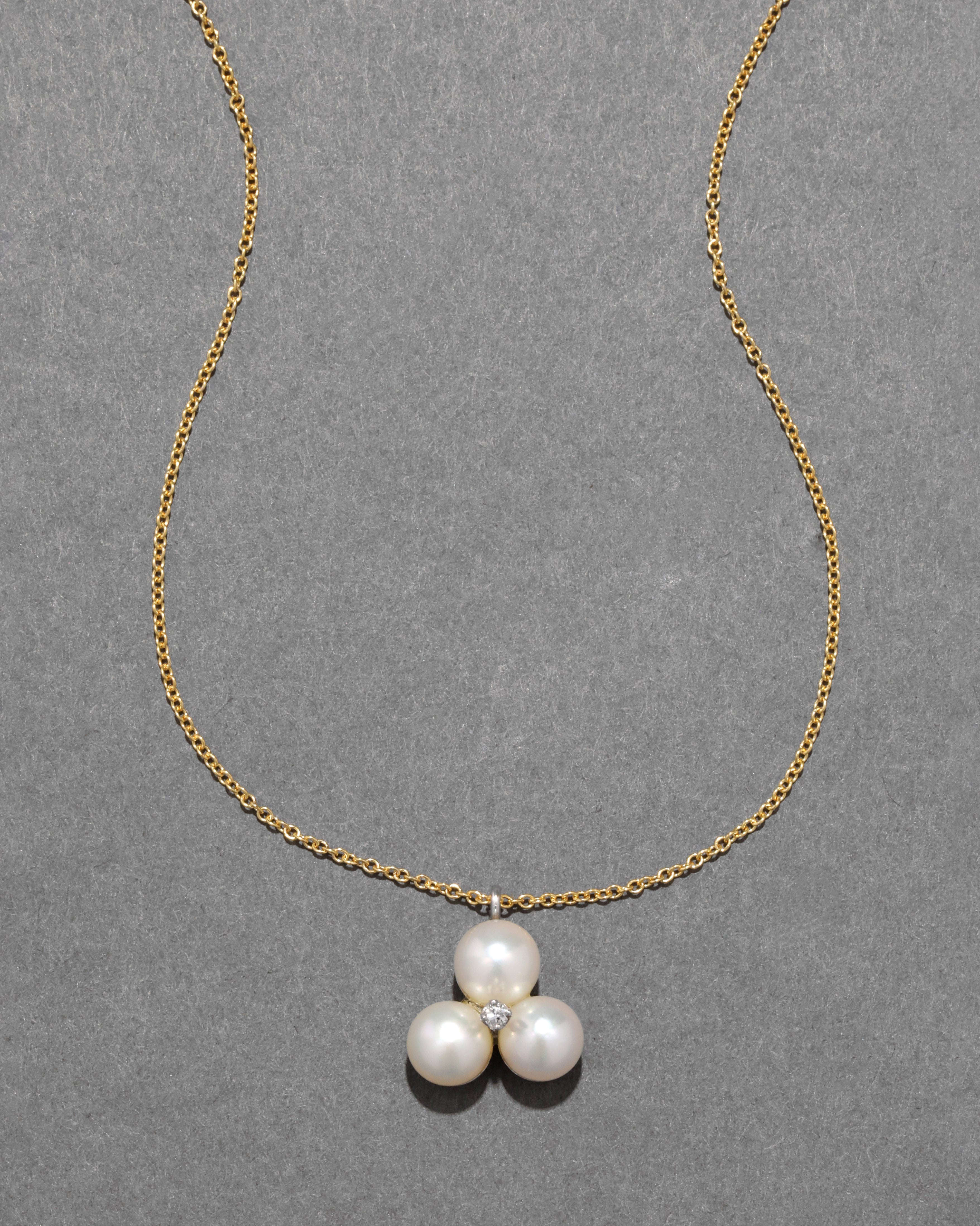 Vintage 1970s White Gold with Triple Pearl & Diamond Pendant