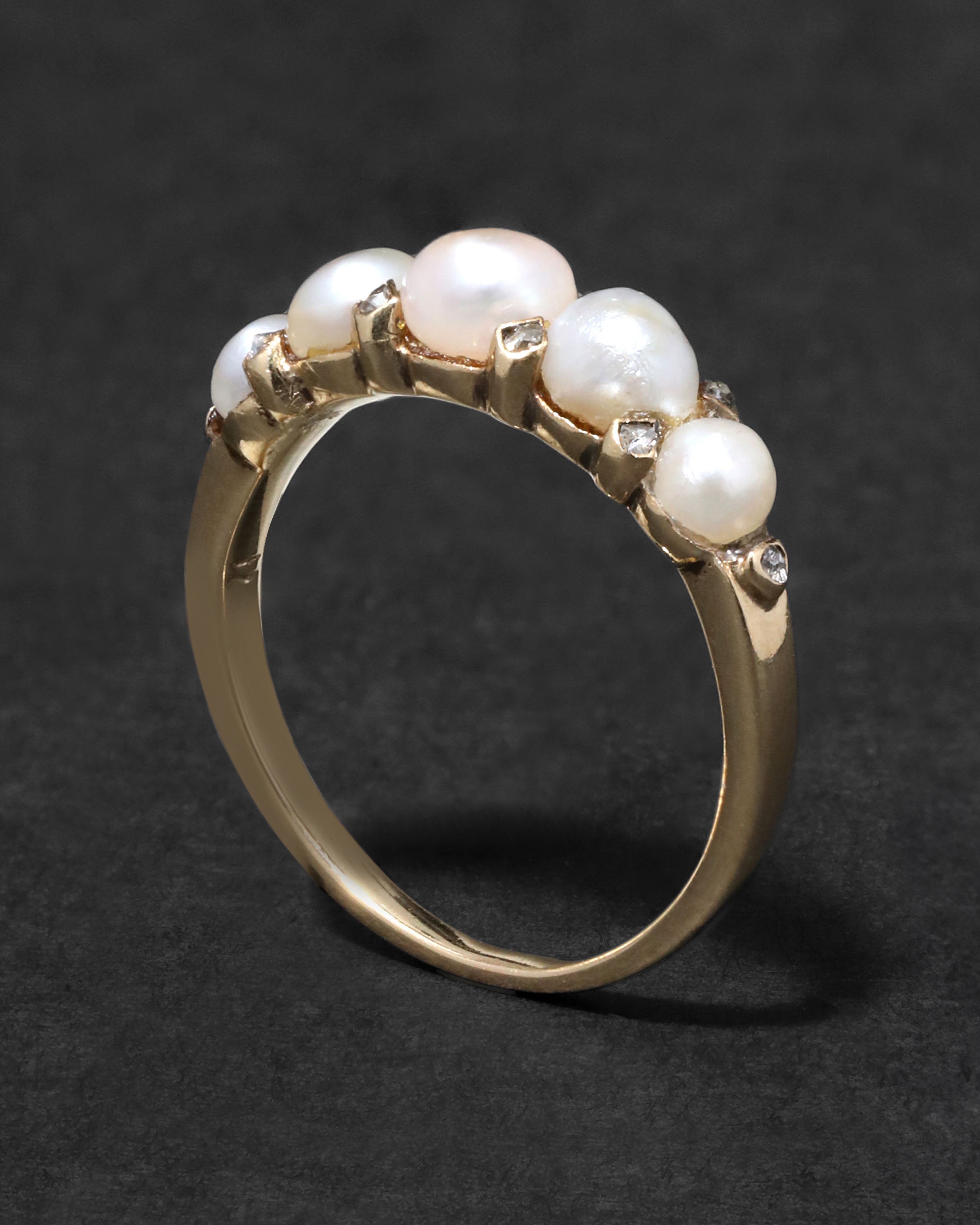 Antique Victorian 1800s 14k Gold with Diamond Prong Set Pearl Ring