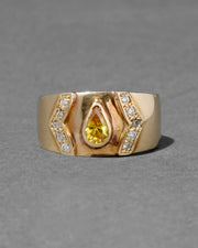 Vintage 1980s 18k Gold & Yellow Topaz & Diamond Cigar Band Ring - Photo 1