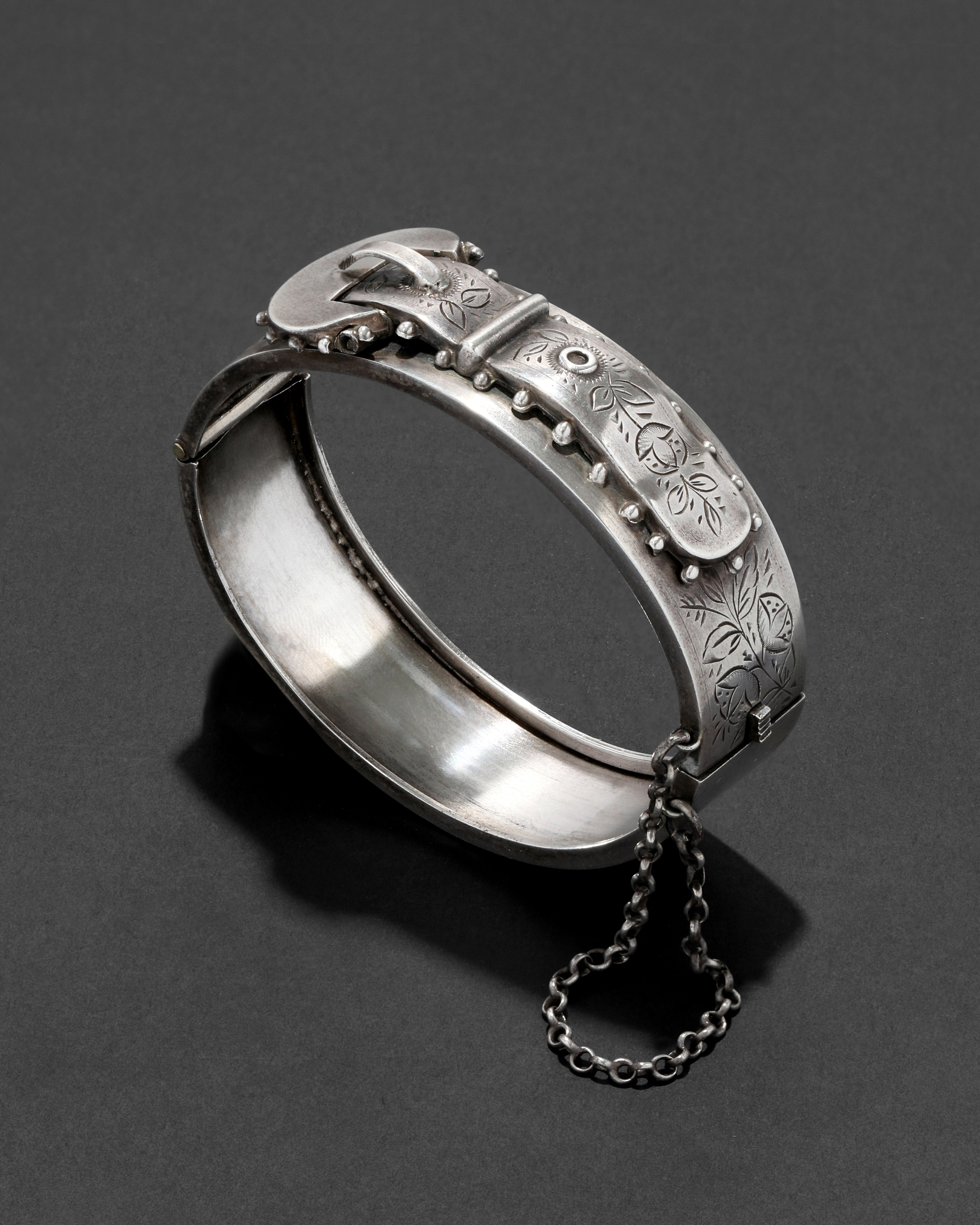 Antique 1800s Victorian Sterling Silver Buckle Bracelet