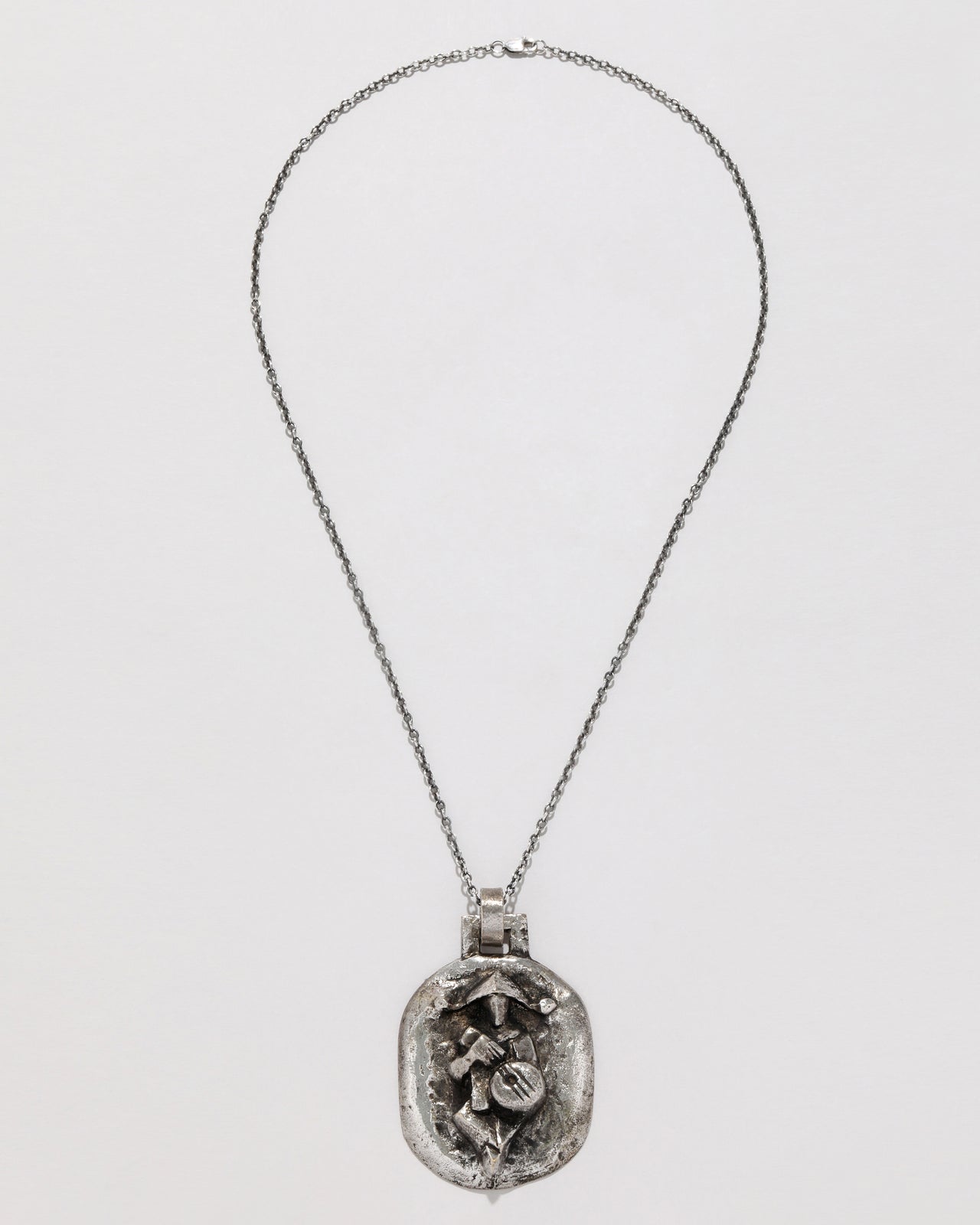 Vintage 1950s Modernist Sterling Silver Handmade Modernist Pendant Necklace - Photo 2