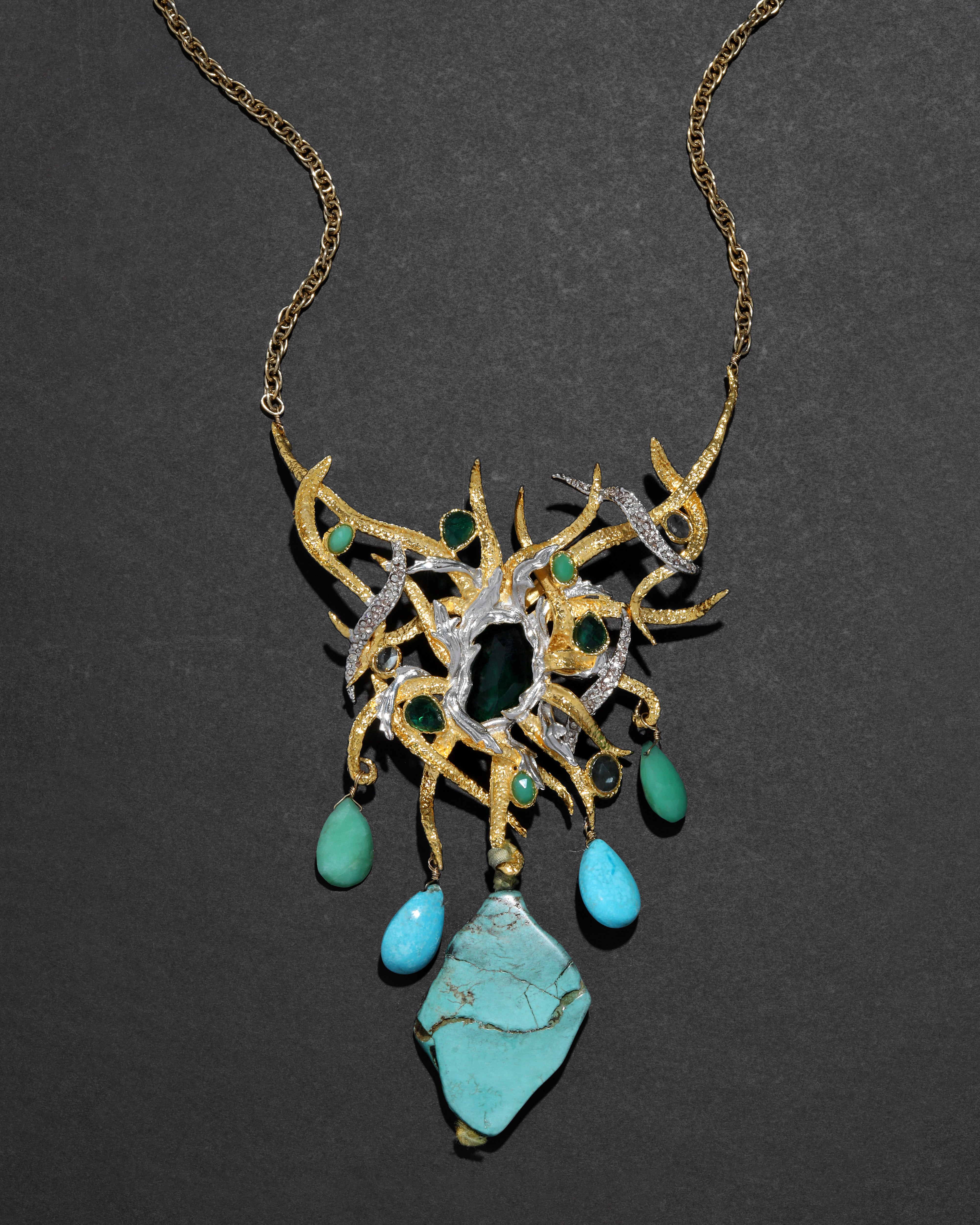 Archive Allegory Vine Woven Stone Drop Pendant Necklace