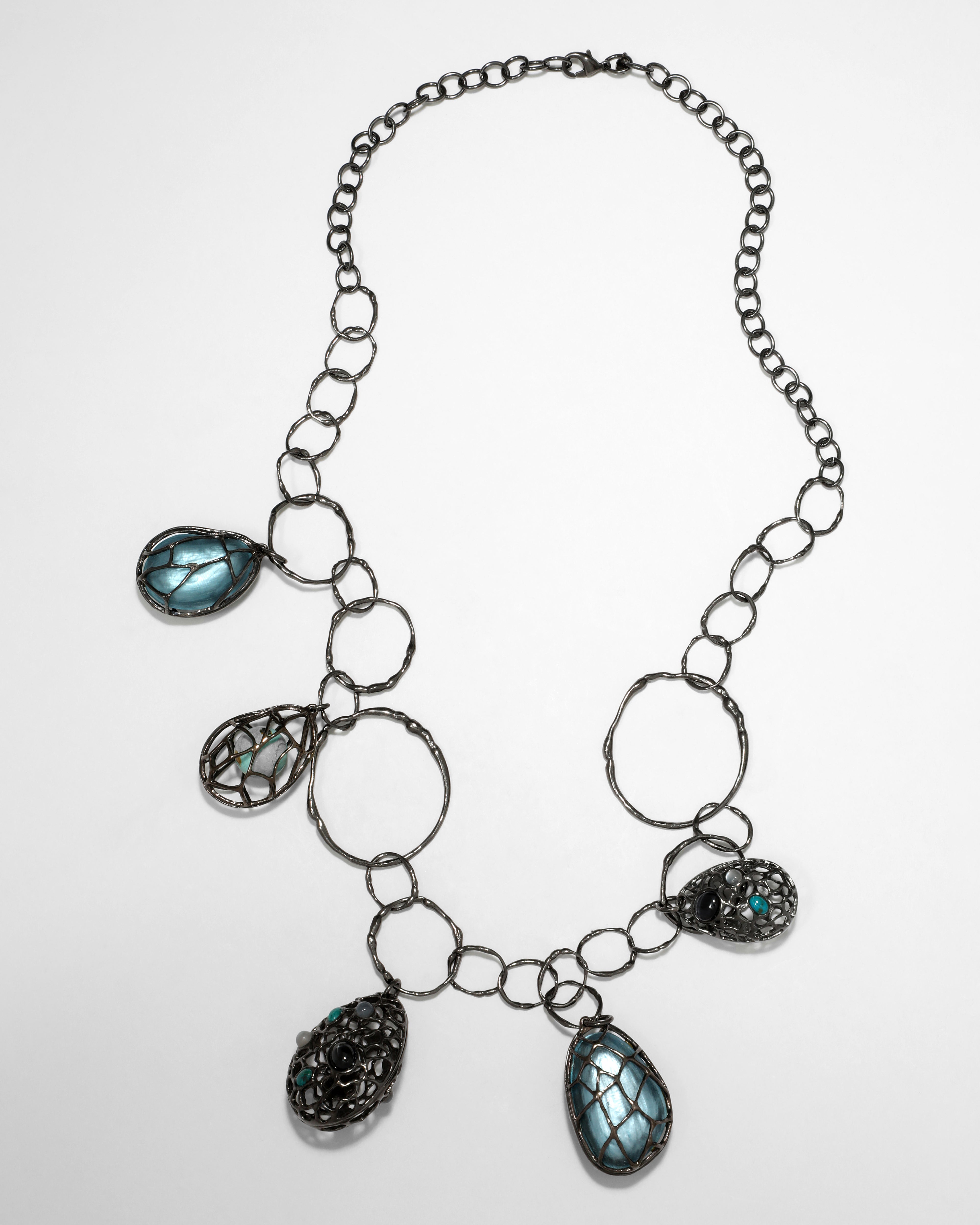 Archive Gunmetal Caged Lucite Molten Link Charm Necklace