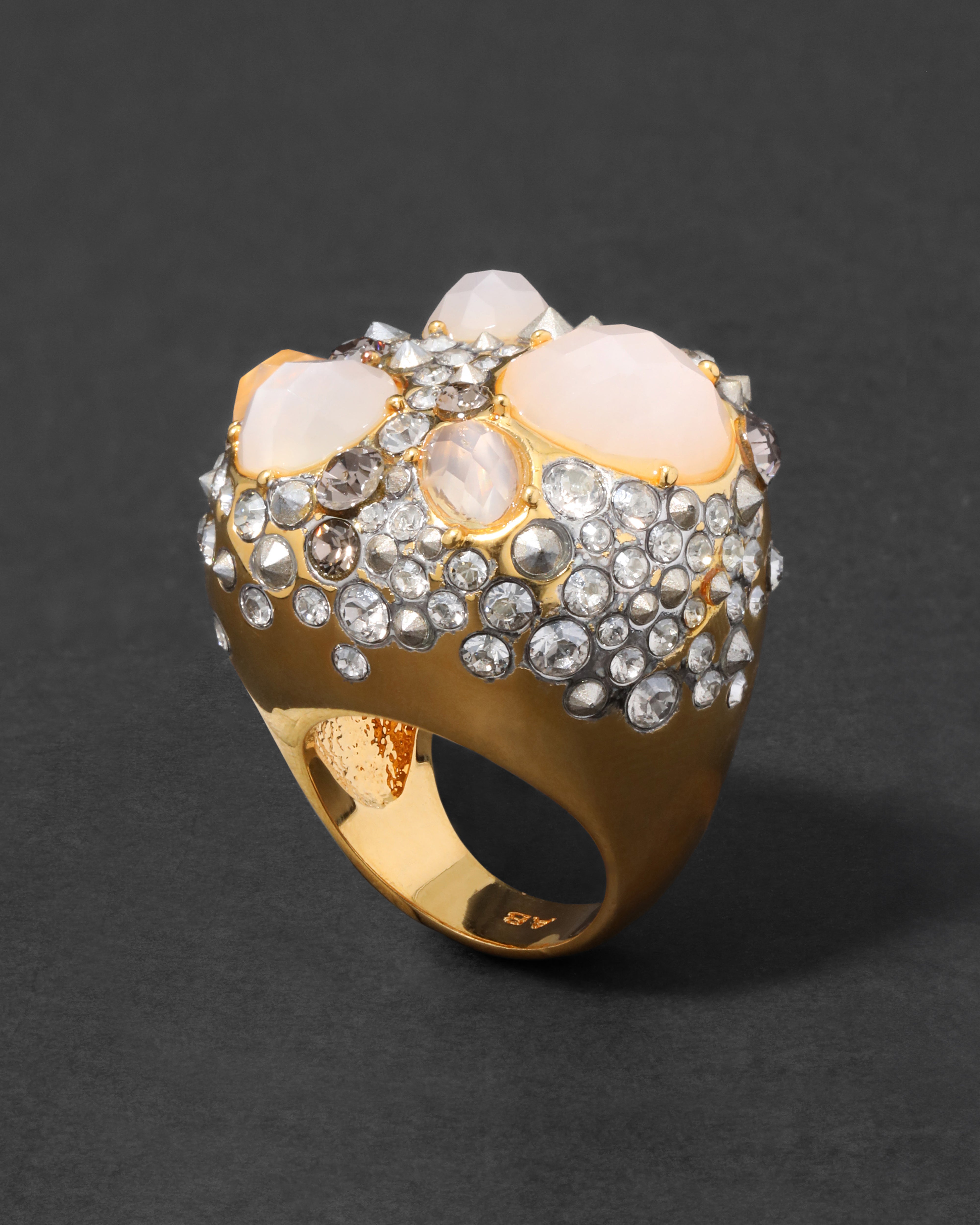 Archive Rose Quartz Crystal Studded Dome Ring