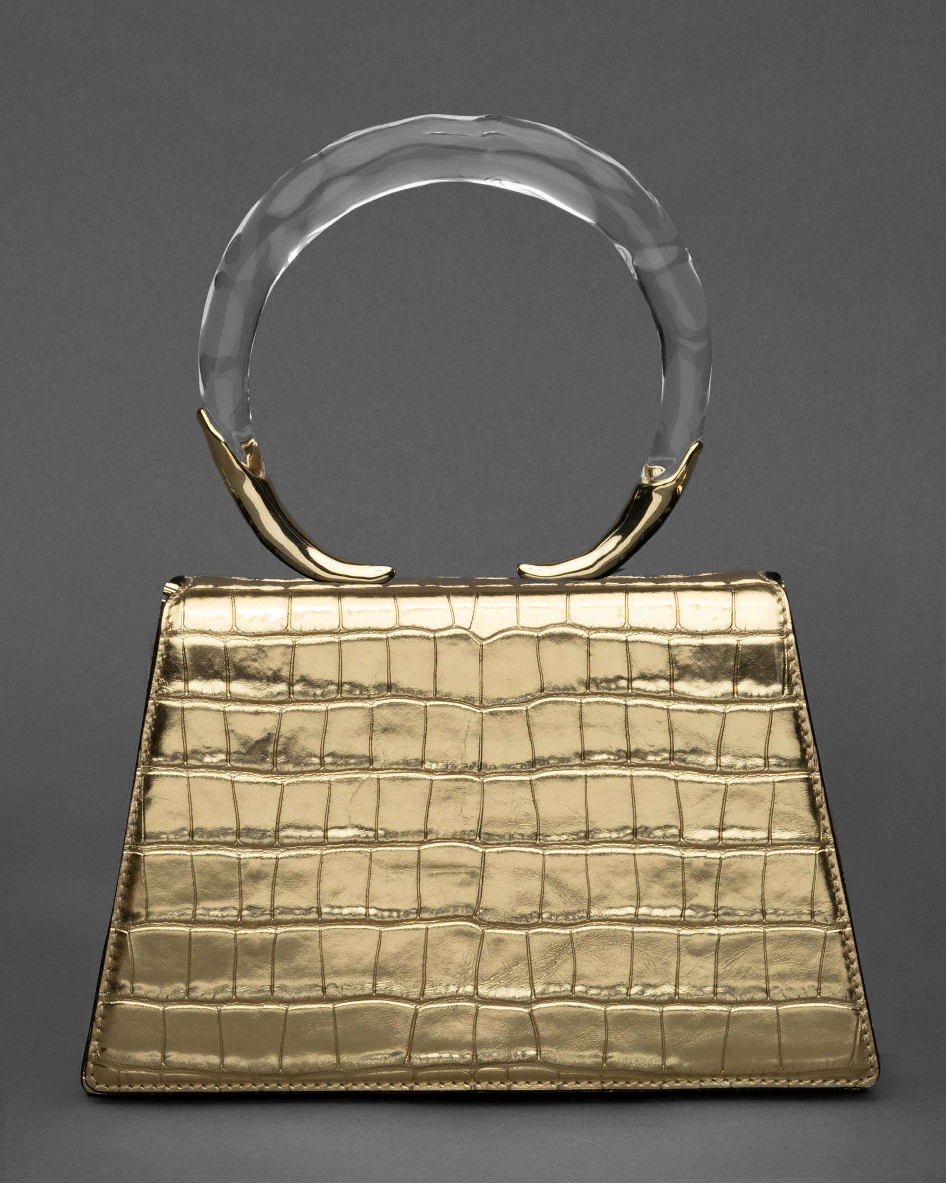 Lucite Quad Handbag - Gold Croc