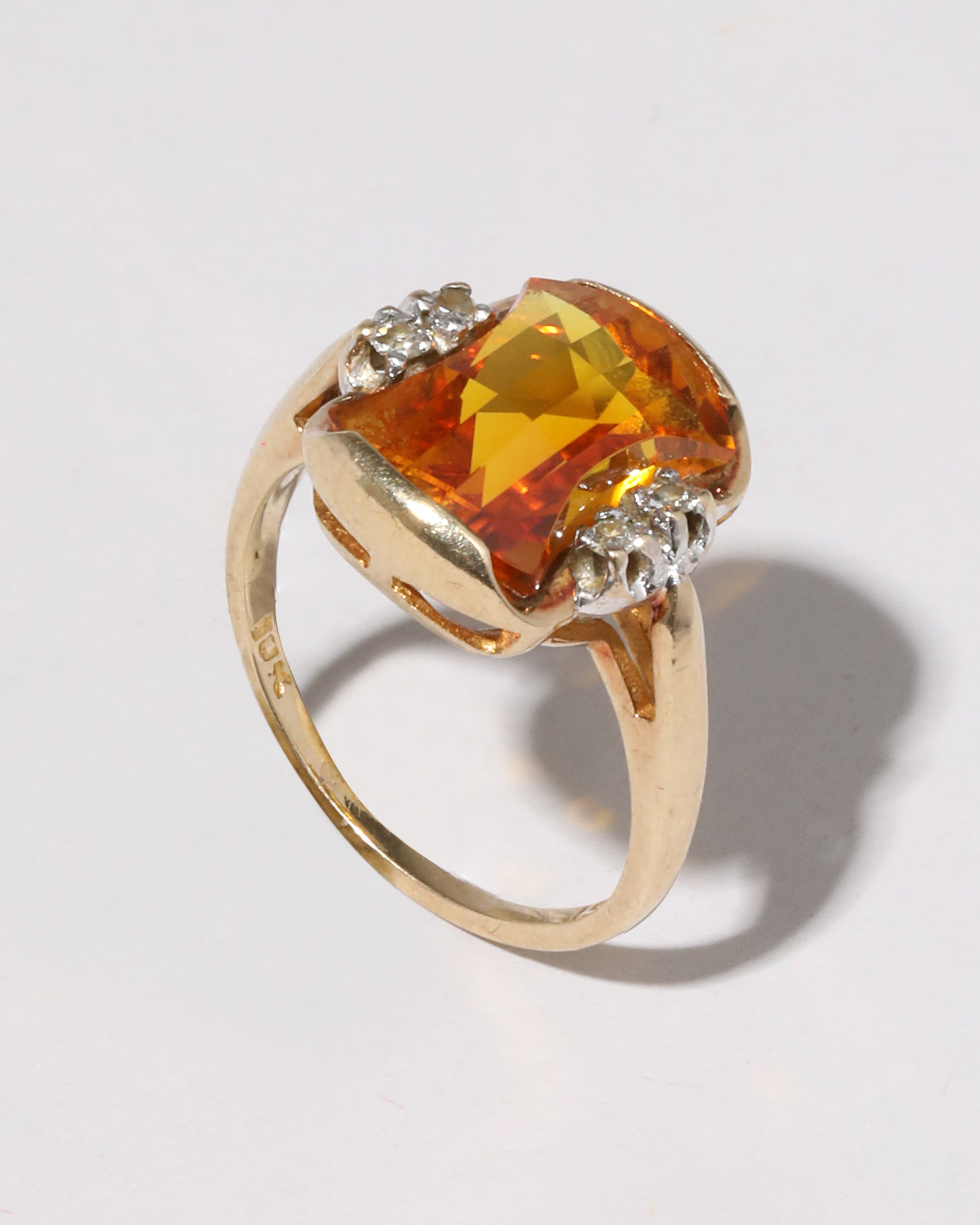 Vintage 10k Gold And Citrine Ring with Diamonds