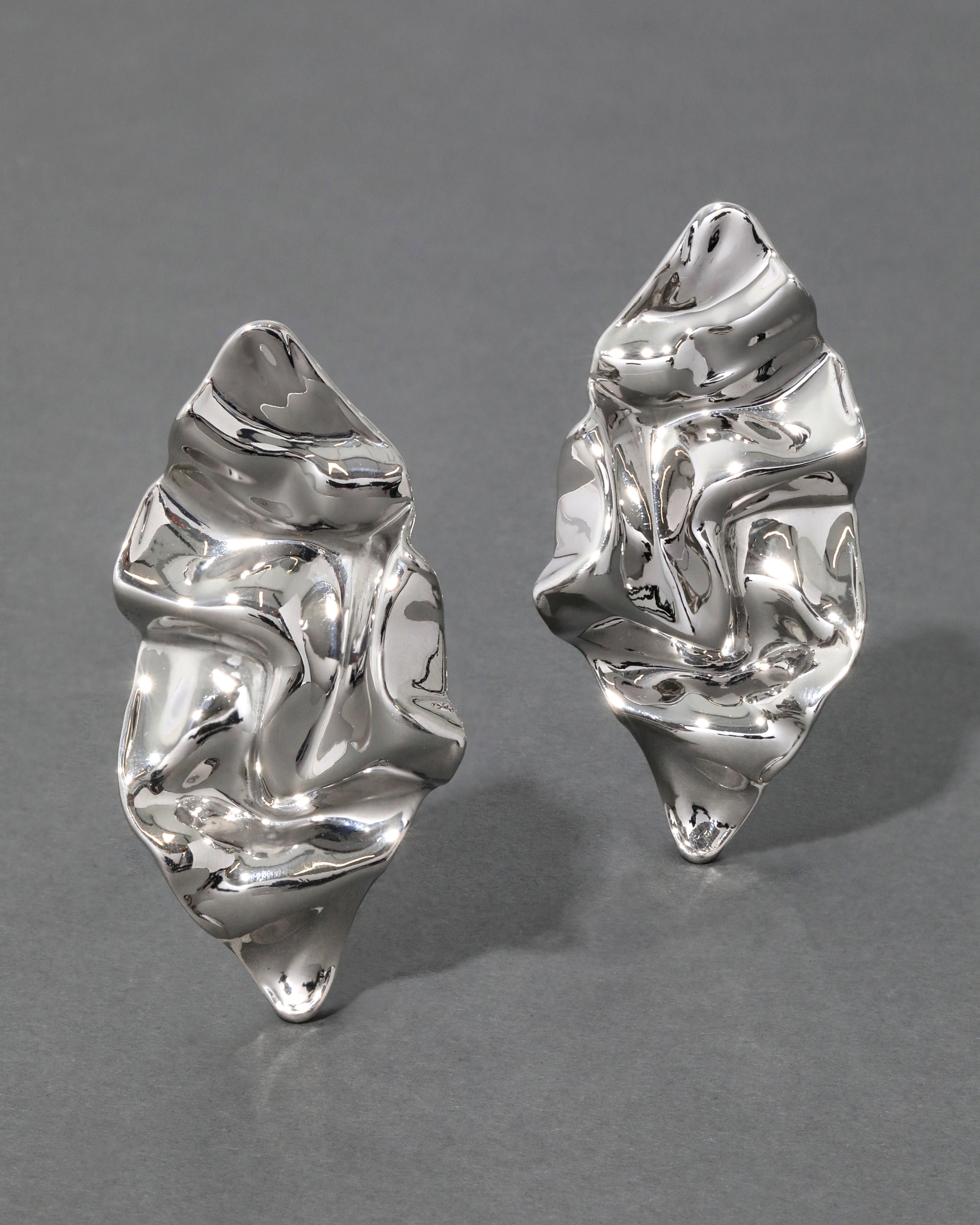 Rhodium Crumpled Large Post Earring | ALEXIS BITTAR