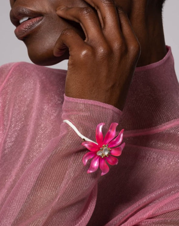 Lily Lucite Flower Cuff Bracelet - Magic Magenta - Photo 2