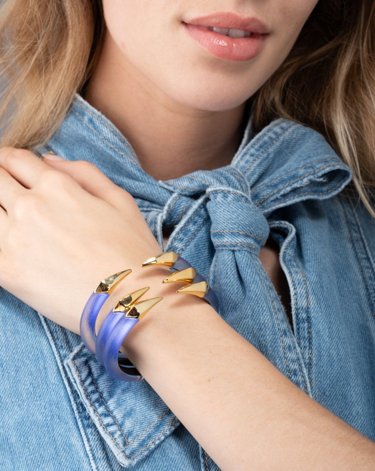 Mirrored Pyramid Lucite Brake Hinge Bracelet- Electric Violet - Photo 2