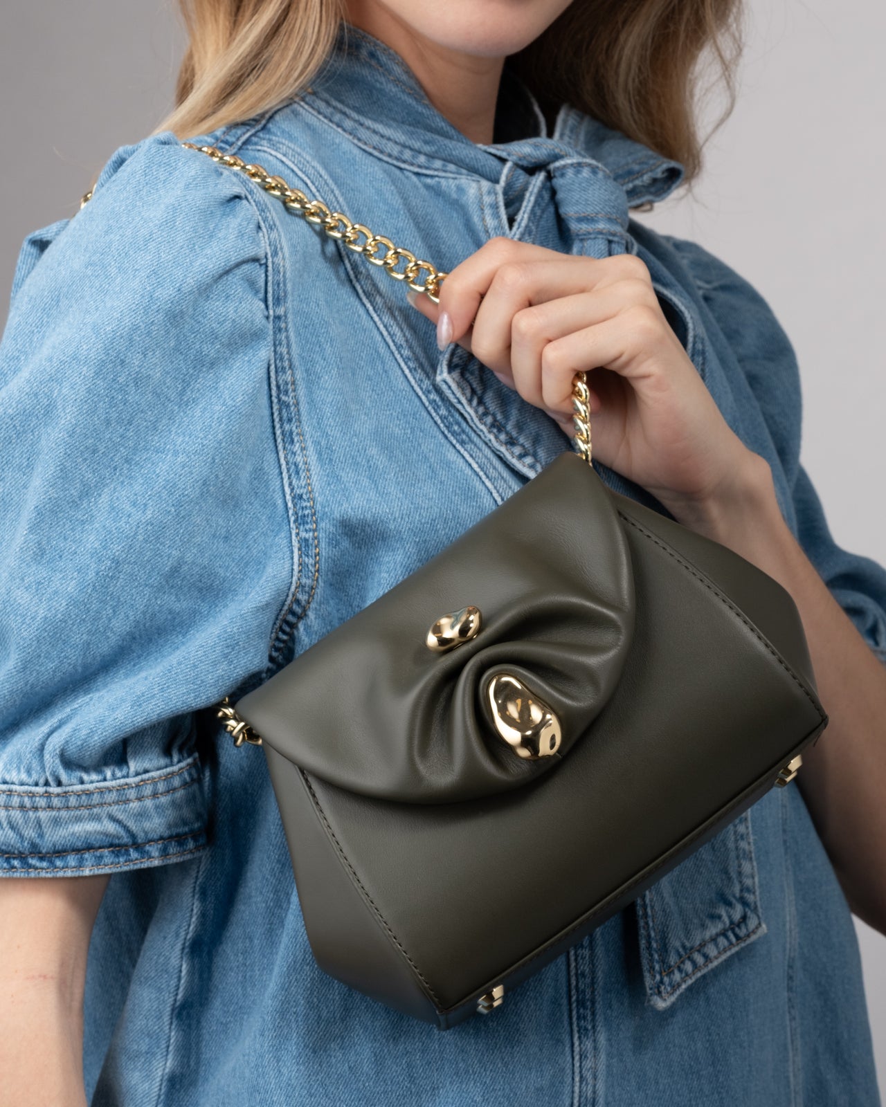 Ruched Pillow Handbag- Olive - Photo 2