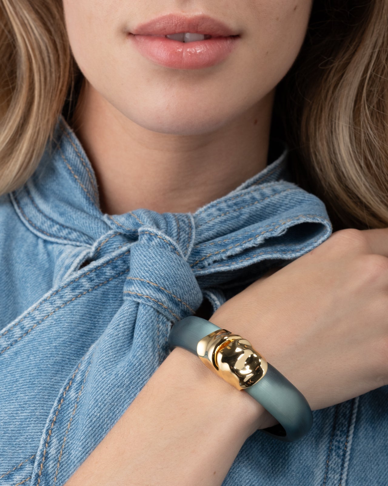 Molten Gold Lucite Hinge Bracelet- Teal Blue - Photo 2