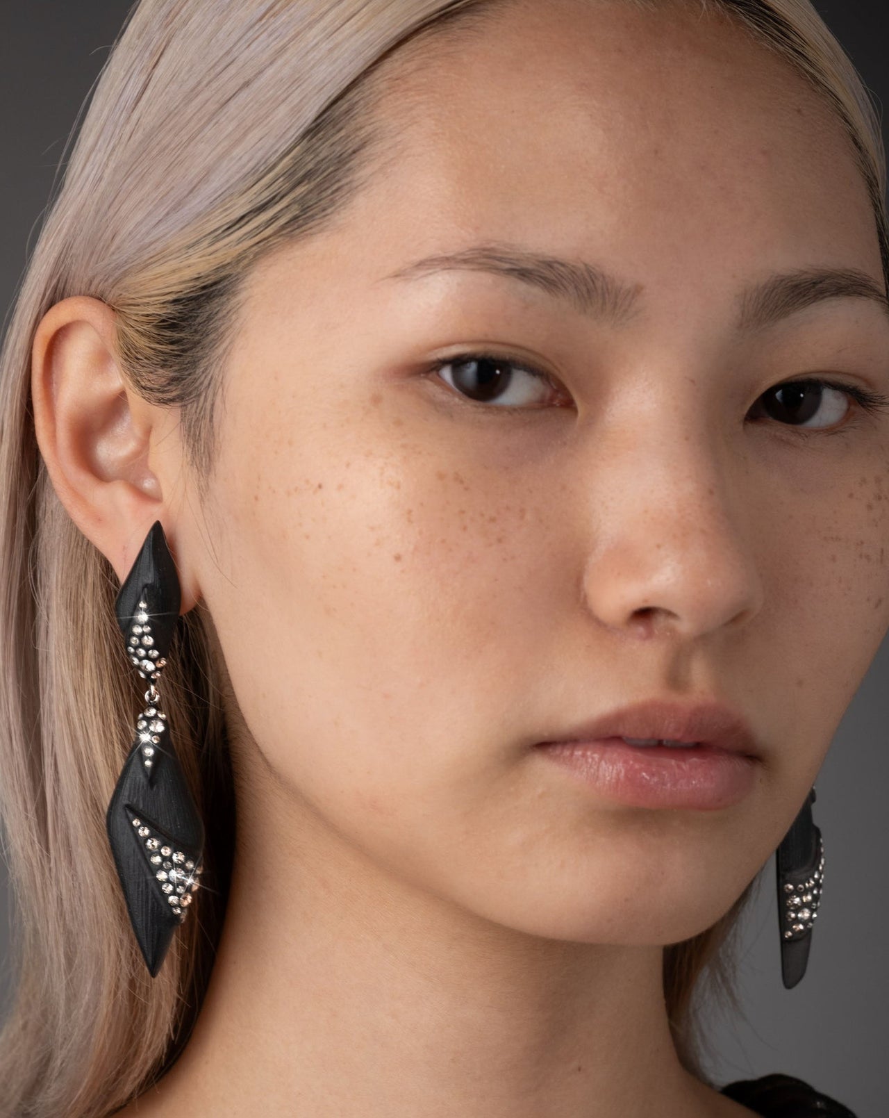 Punk Deco Lucite Crystal Drop Earring- Black - Photo 2