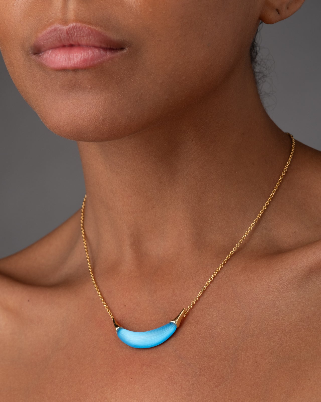 Gold Capped Crescent Lucite Necklace- Neon Blue - Photo 2