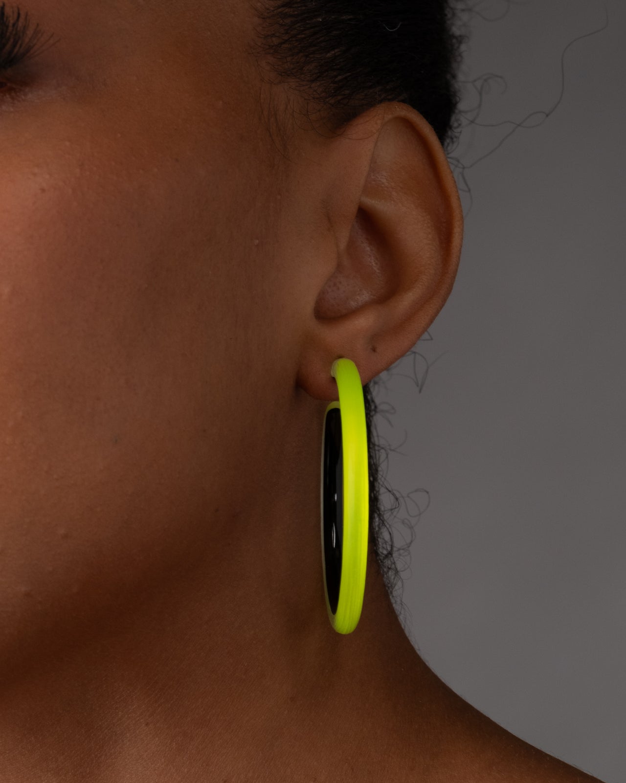 Skinny Lucite Hoop Earring- Neon Yellow - Photo 2