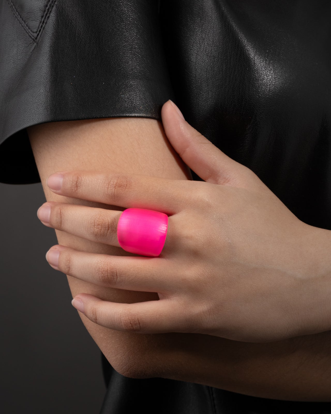 Lucite Block Ring - Neon Pink - Photo 2