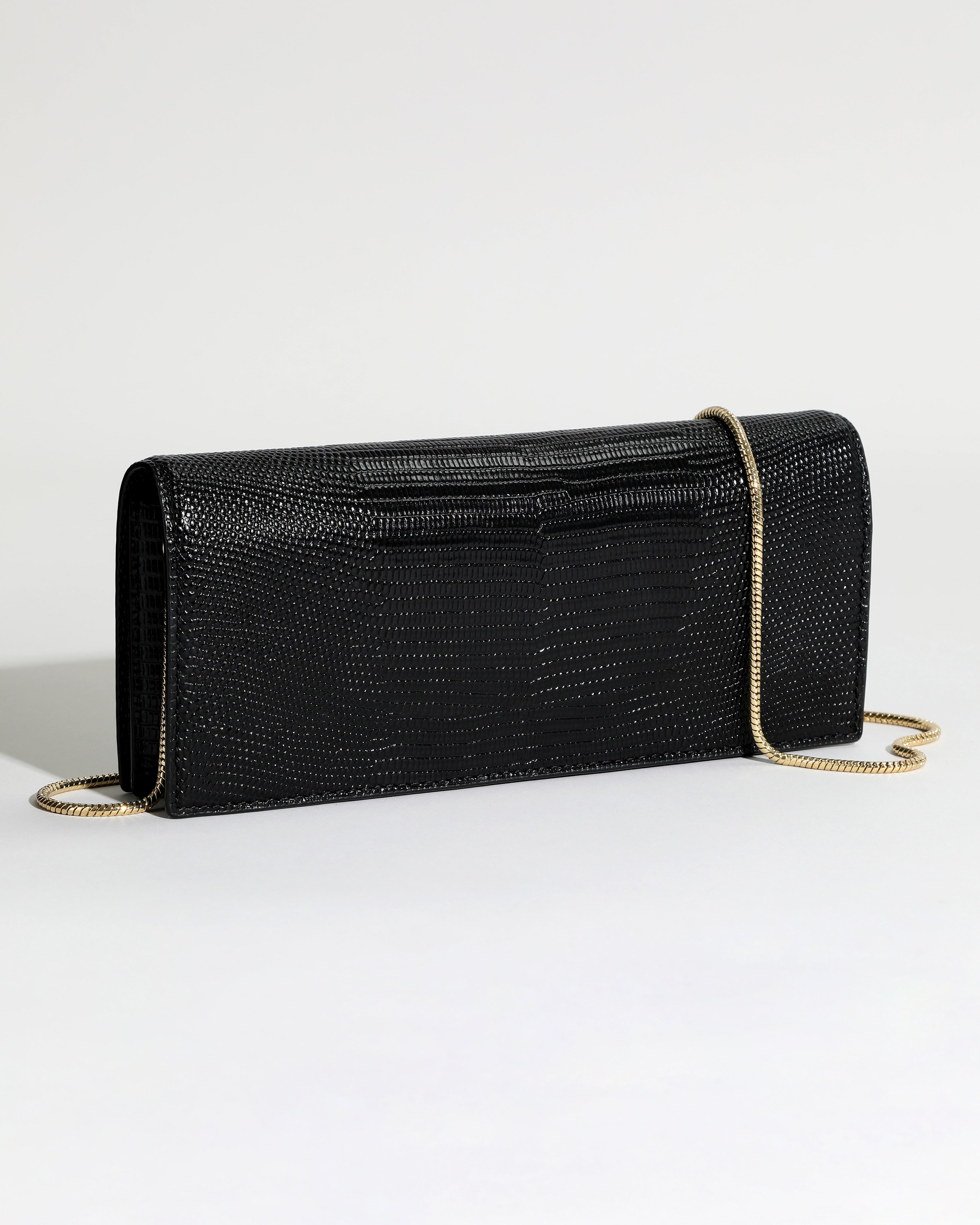 Twisted Gold Black Leather Clutch ALEXIS BITTAR