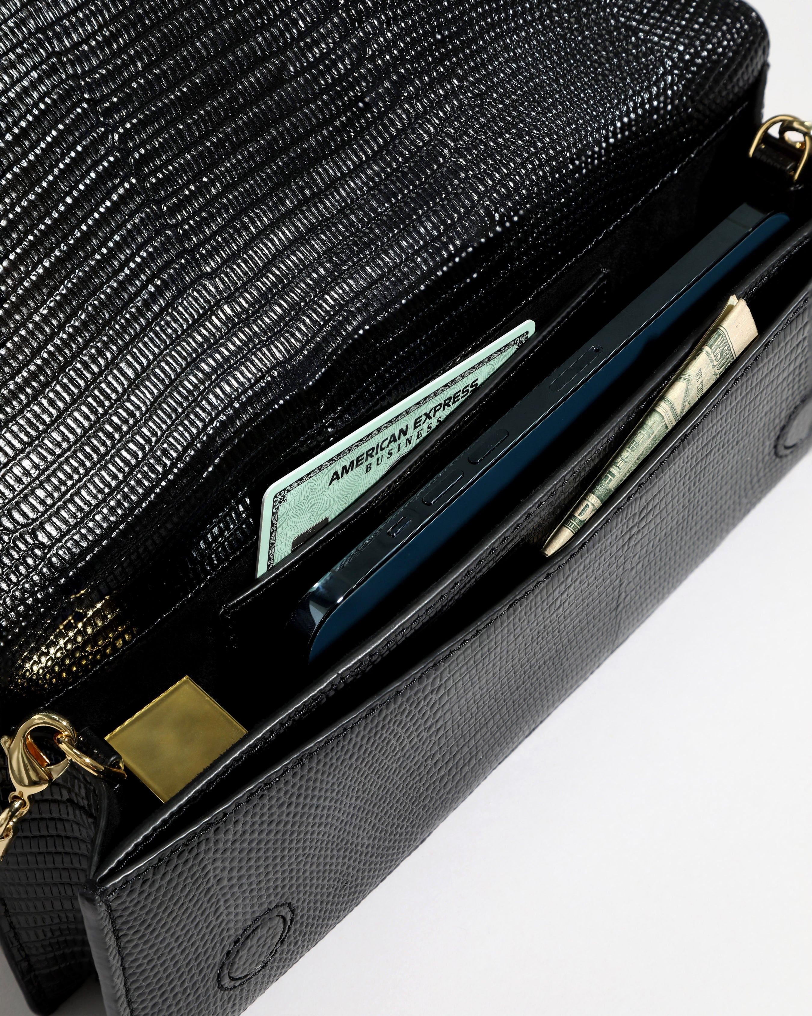 Twisted Gold Black Leather Clutch ALEXIS BITTAR