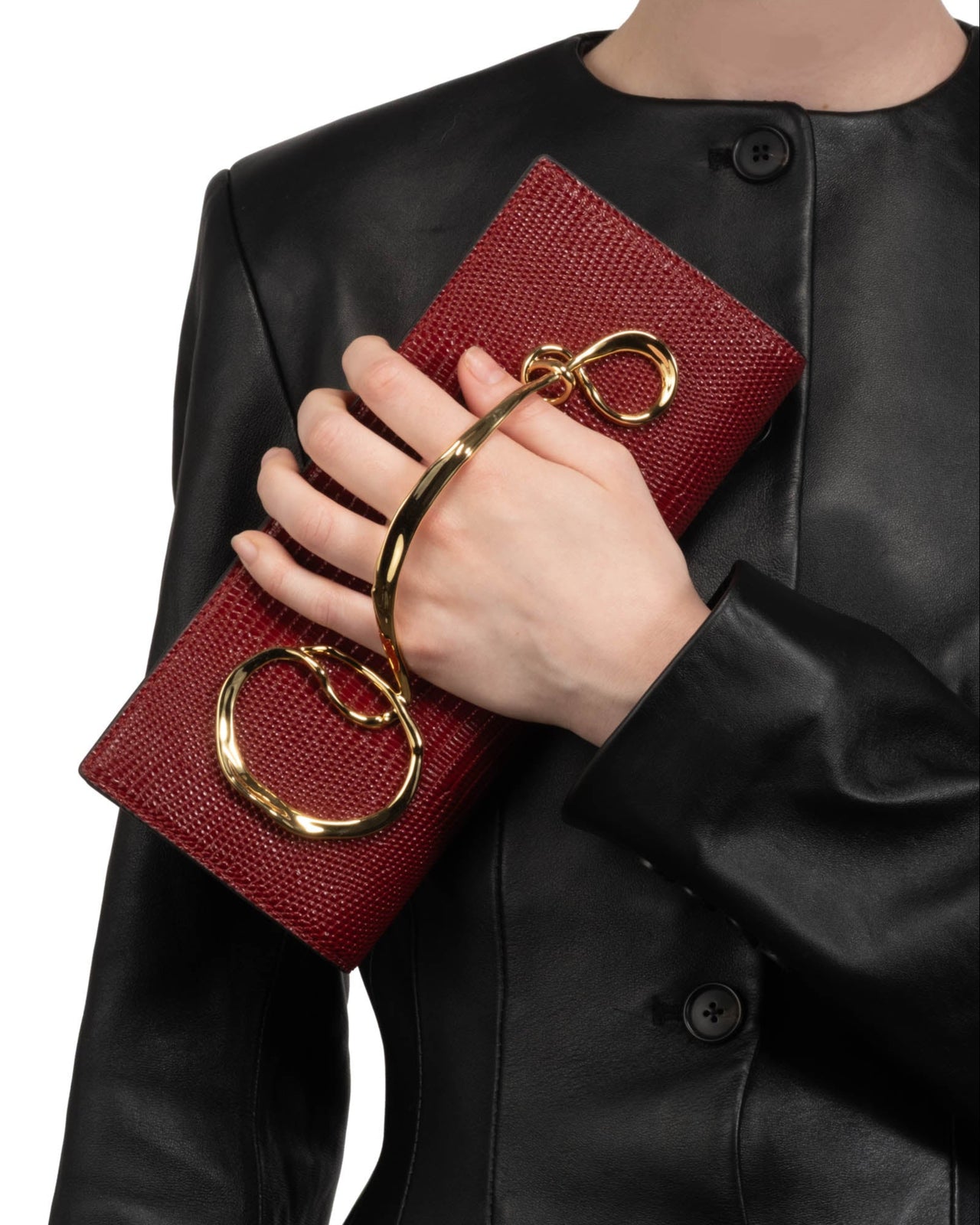 Twisted Gold Side Handle Clutch Purse- Burnt Cherry - Photo 2