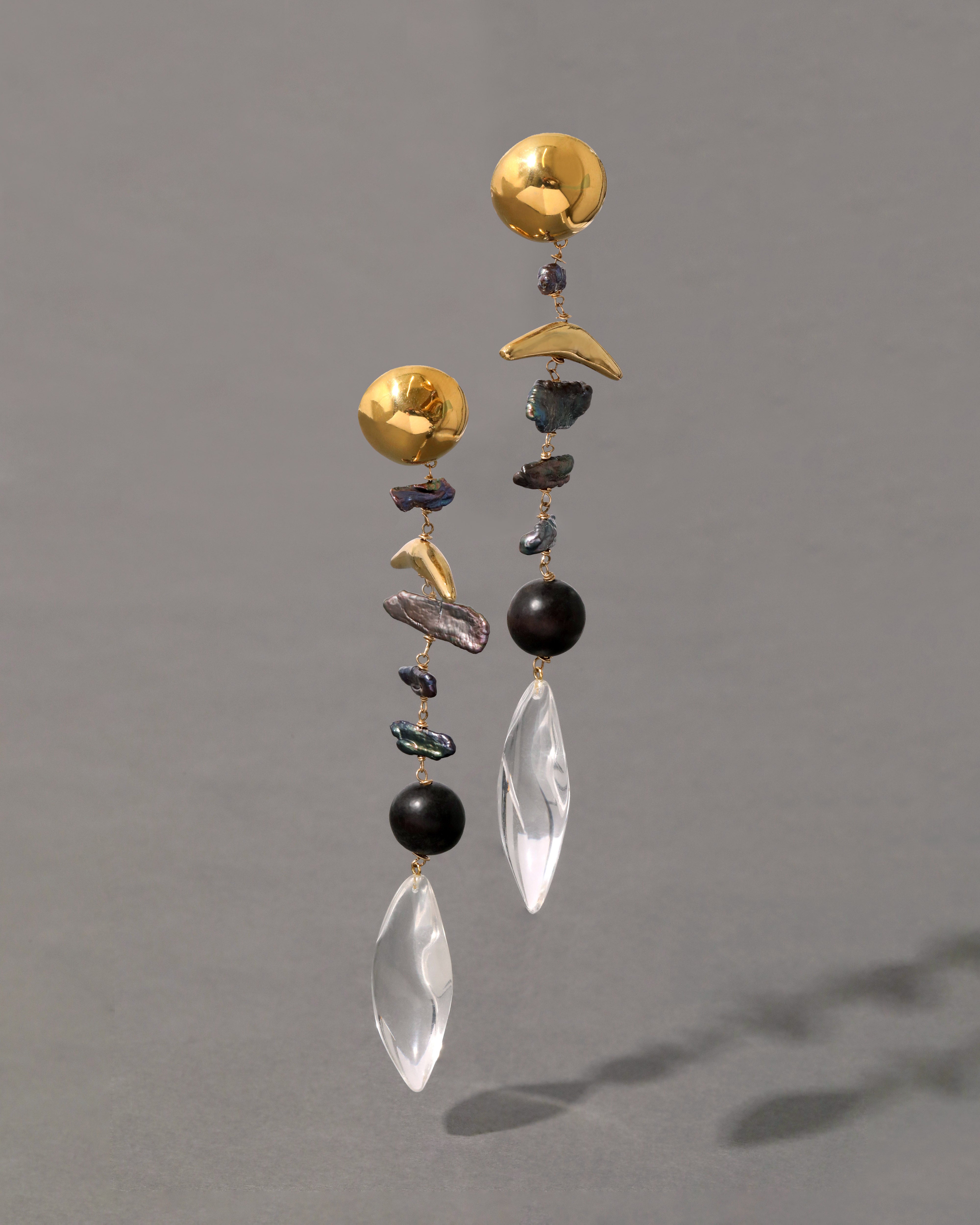 Dangling Pearl Clip Earrings - Clear