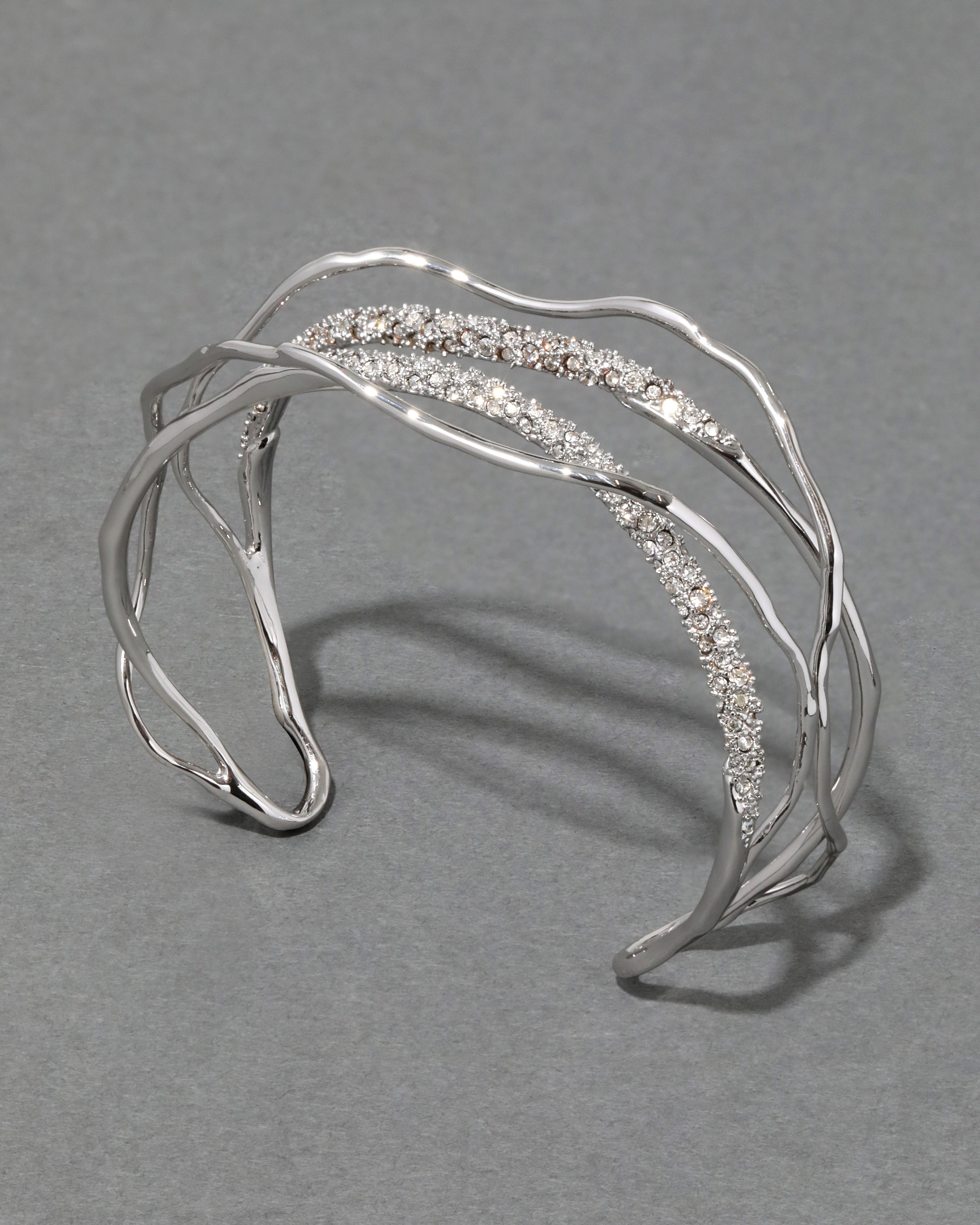 Solanales Silver Crystal Intertwined Cuff Bracelet