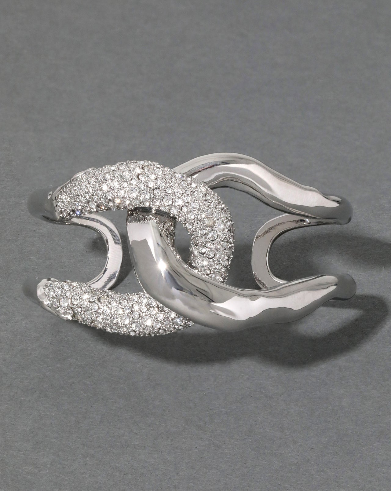 Solanales Silver Crystal Interlocked Cuff Bracelet - Photo 2