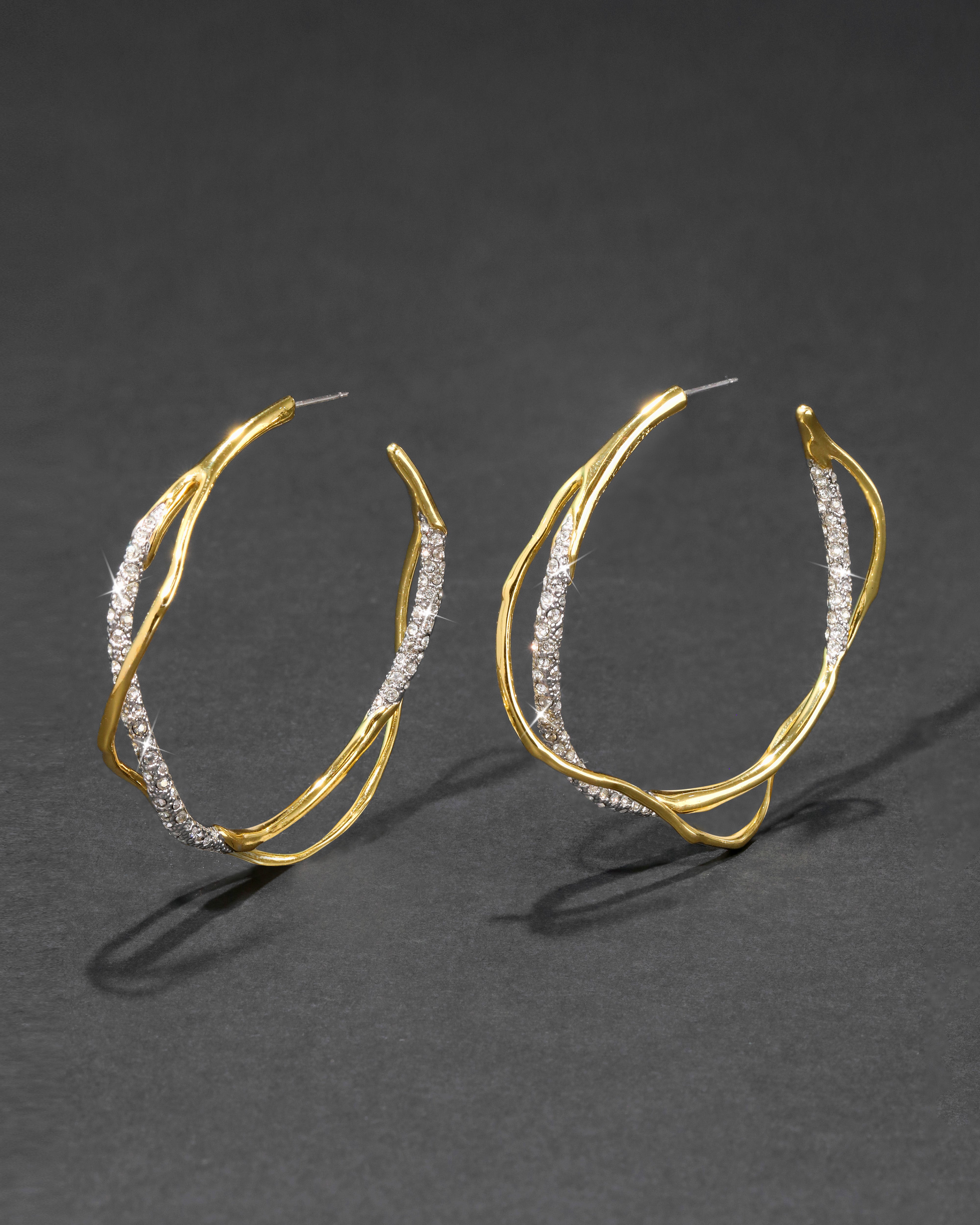 Intertwined Two Tone Pave Hoop Earring