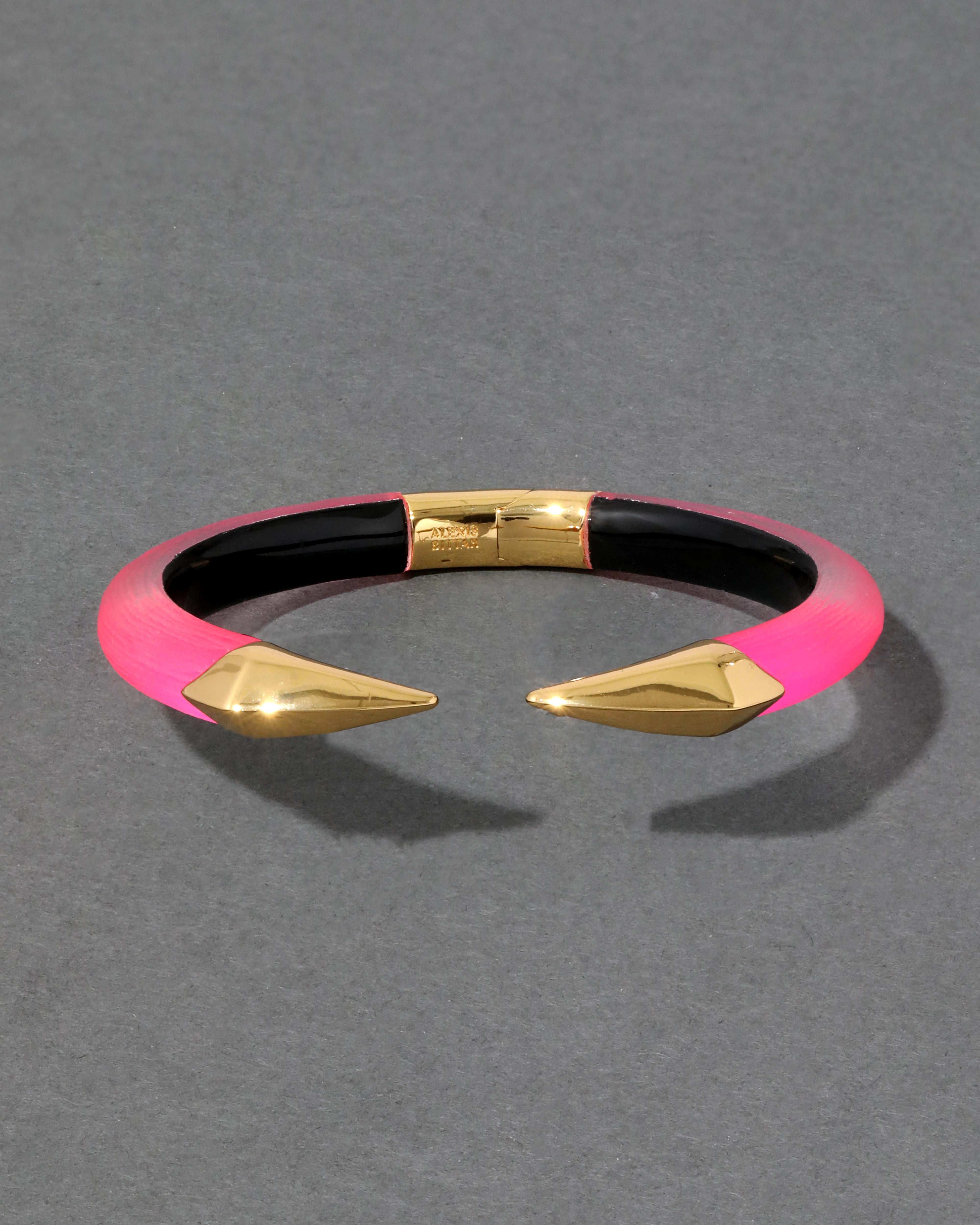 Mirrored Pyramid Lucite Brake Hinge Bracelet Neon Pink