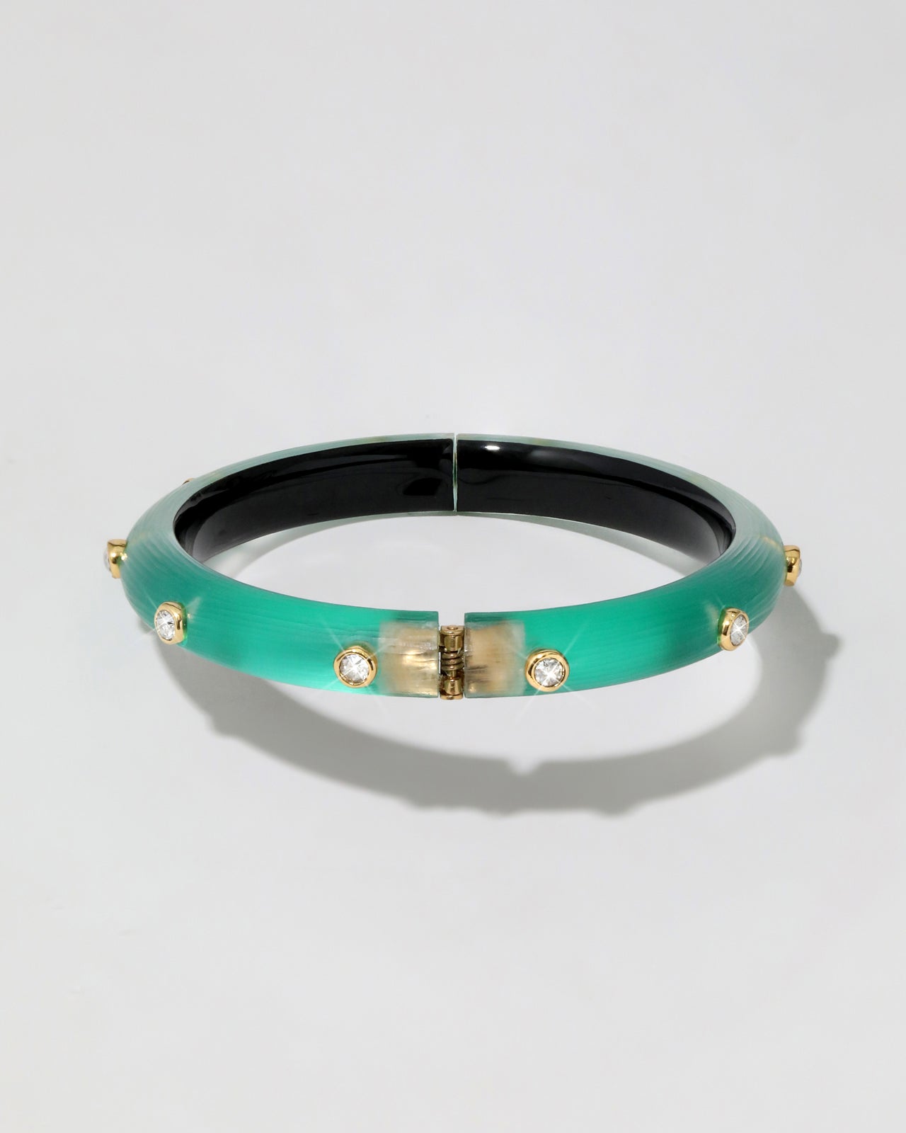 Crystal Studded Lucite Hinge Bracelet- Metallic Emerald - Photo 2