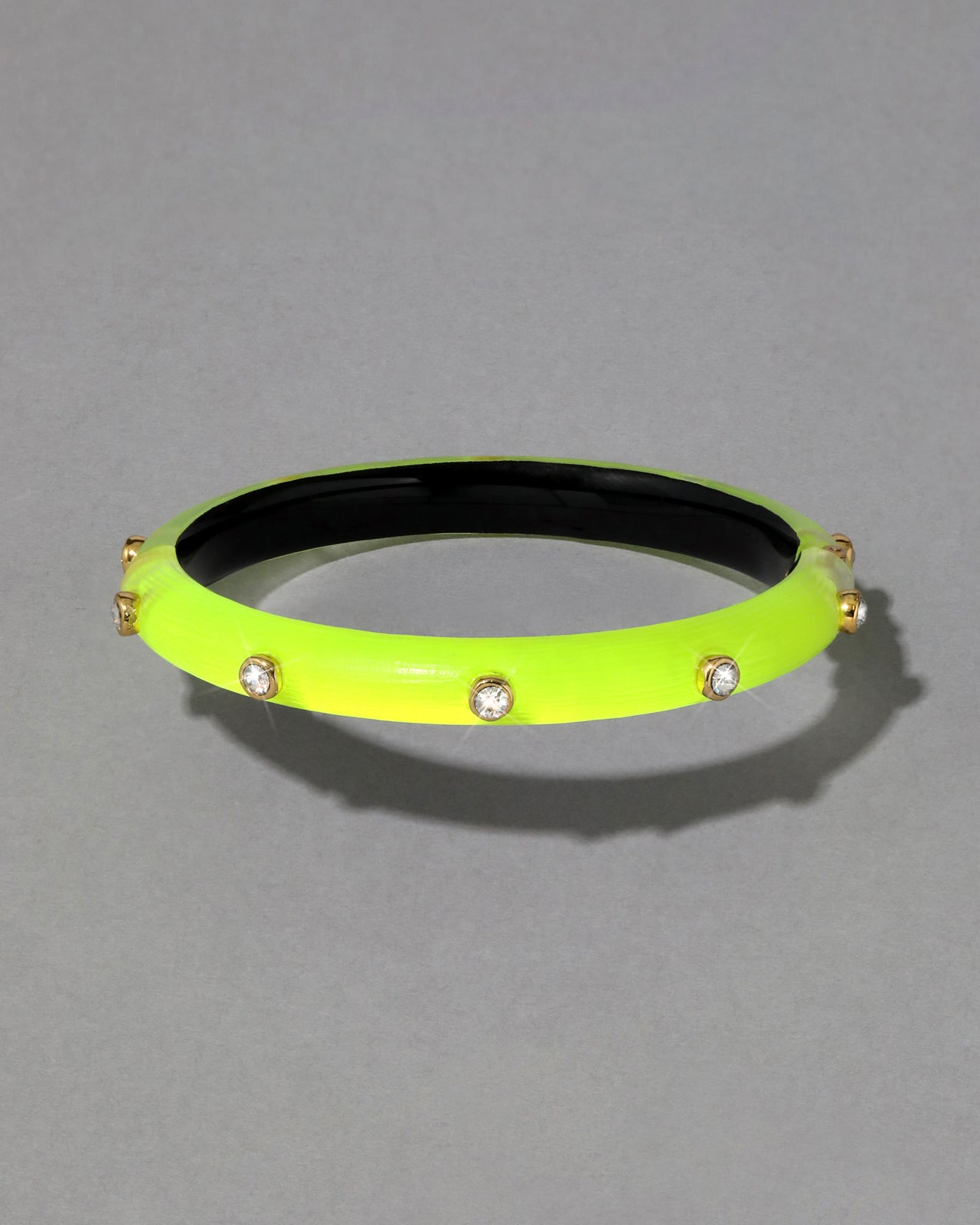 Crystal Studded Lucite Hinge Bracelet- Neon Yellow - Photo 2
