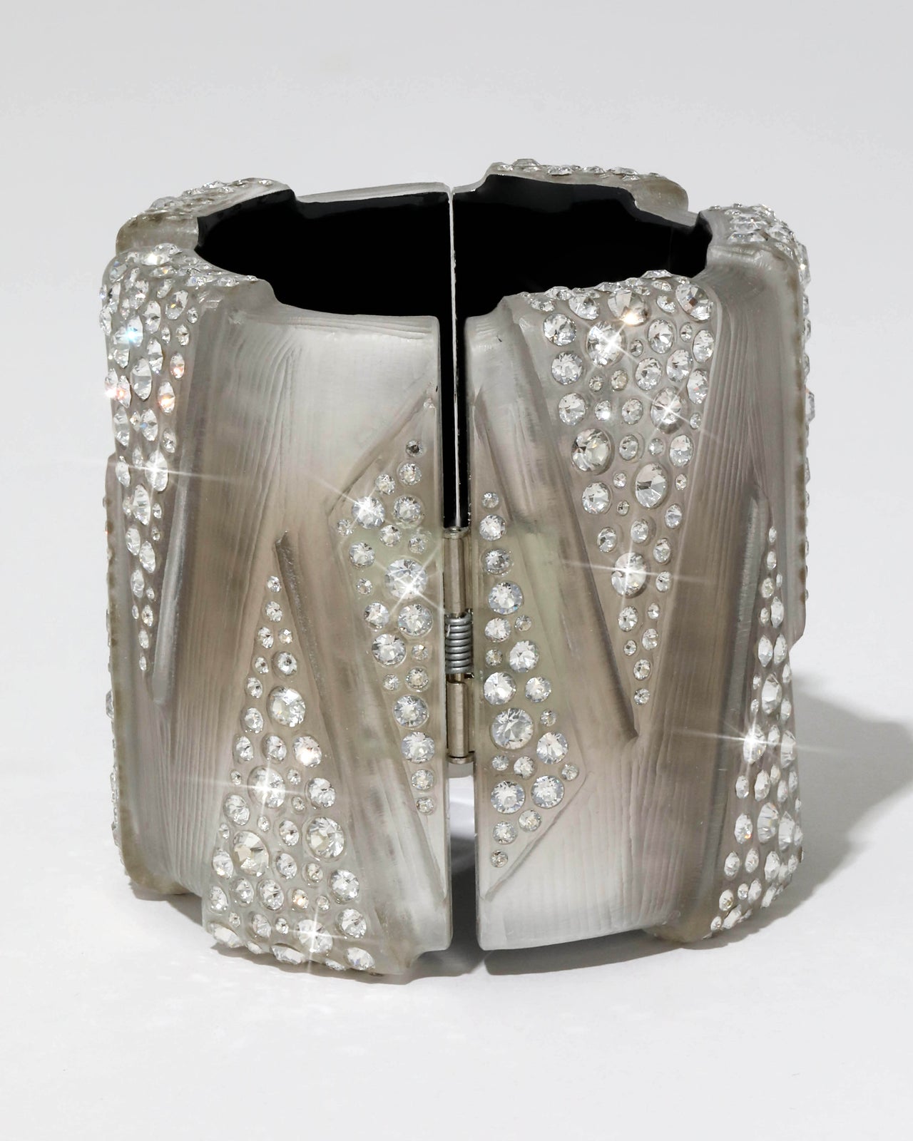 Punk Deco Lucite Crystal Wide Hinge Bracelet- Pewter - Photo 2