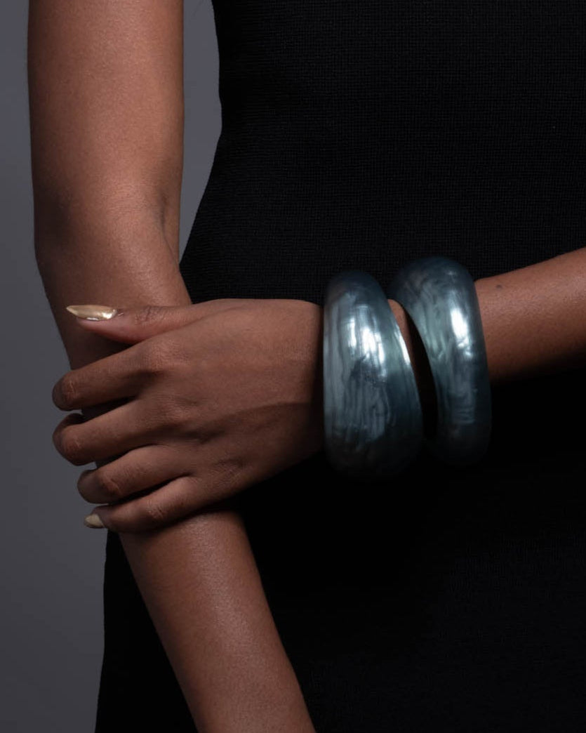 Puffy Lucite Tapered Bangle Bracelet- Teal Blue - Photo 2