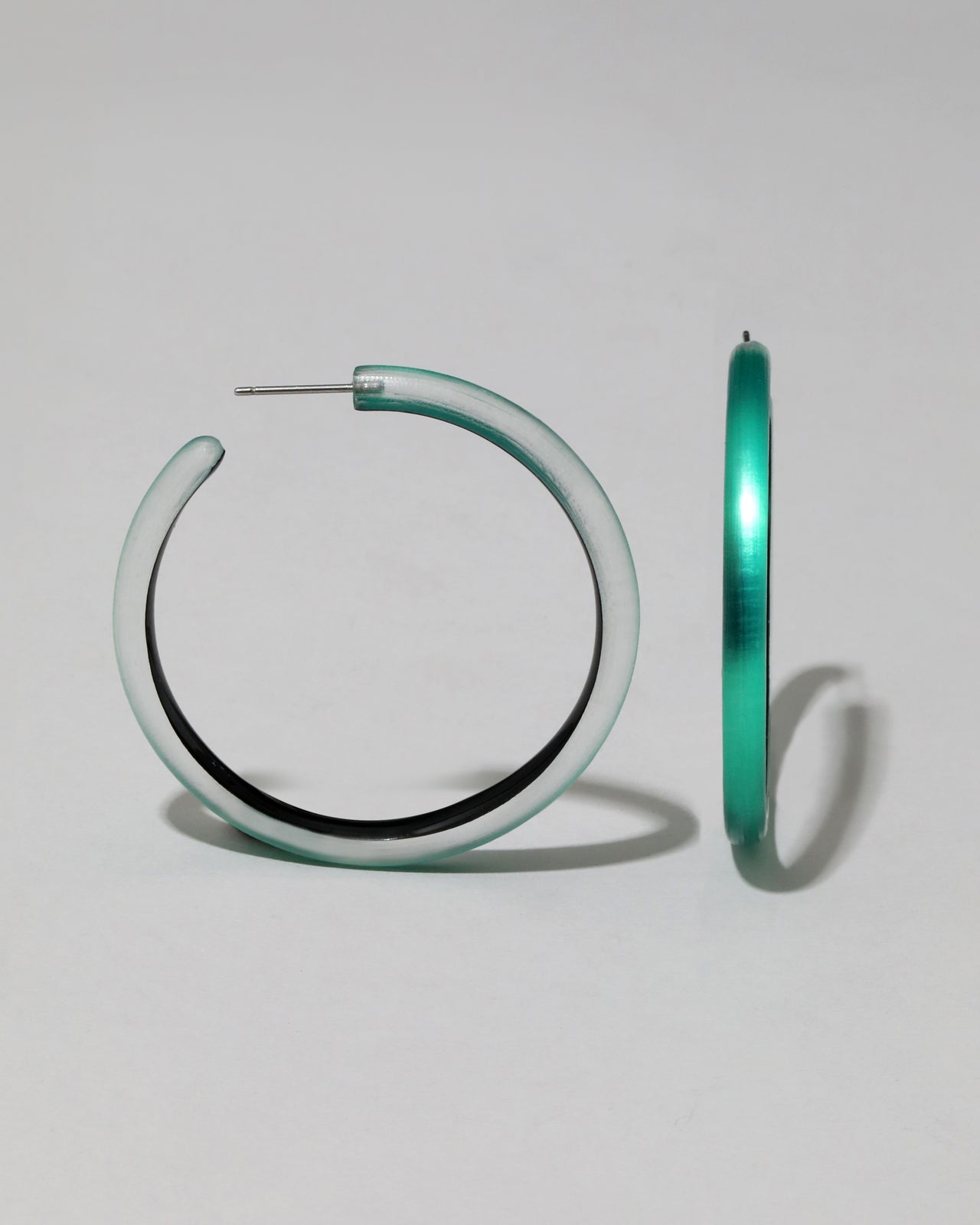 Skinny Lucite Hoop Earring- Metallic Emerald - Photo 2