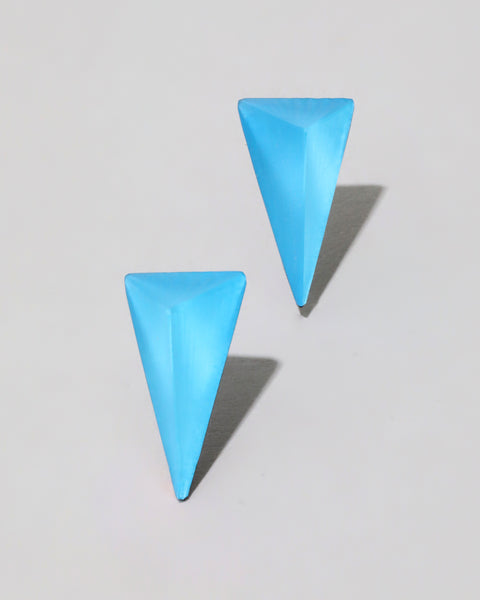 Lucite Pyramid Post Earring Neon Blue